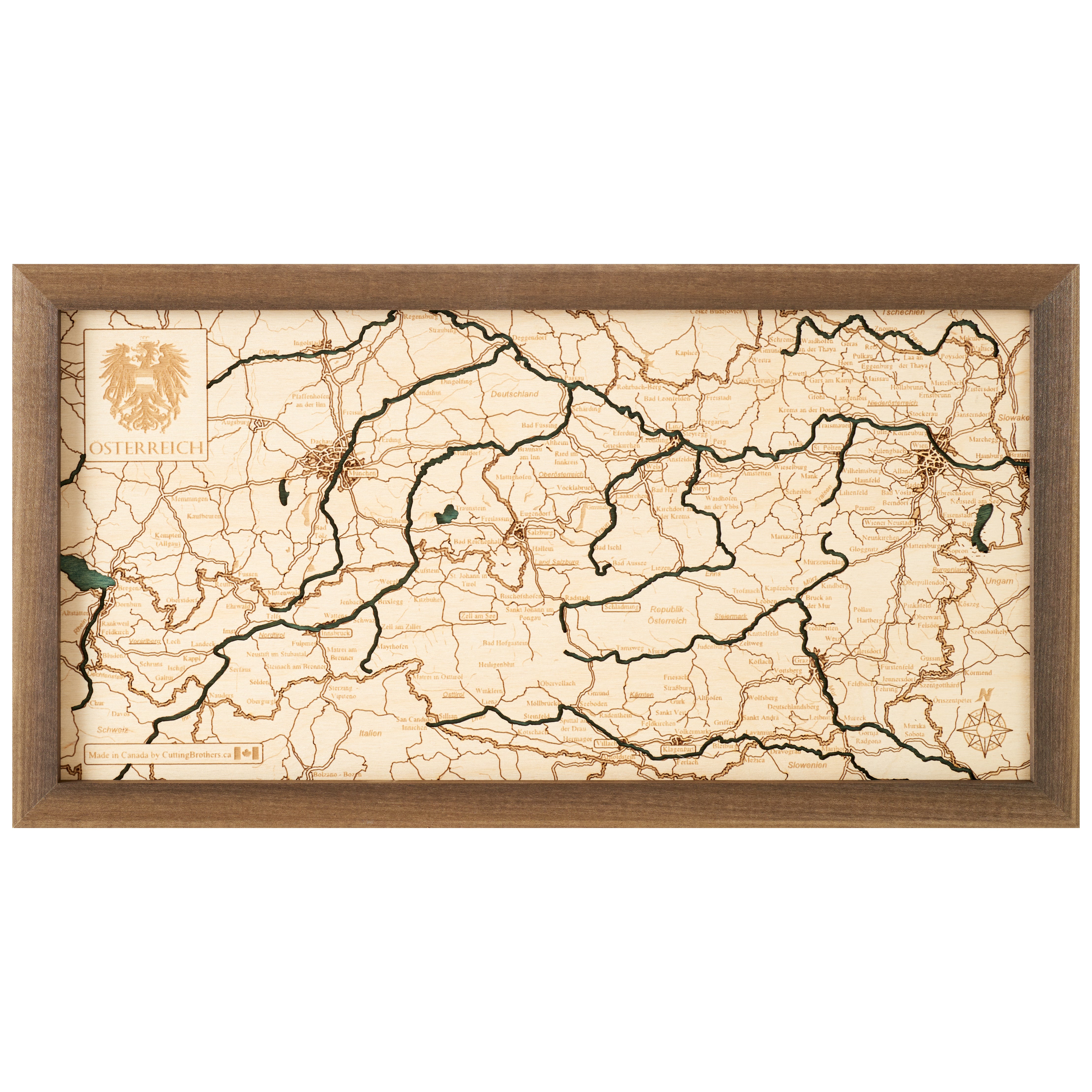 ÖSTERREICH 3D Holz Wandkarte - Version S