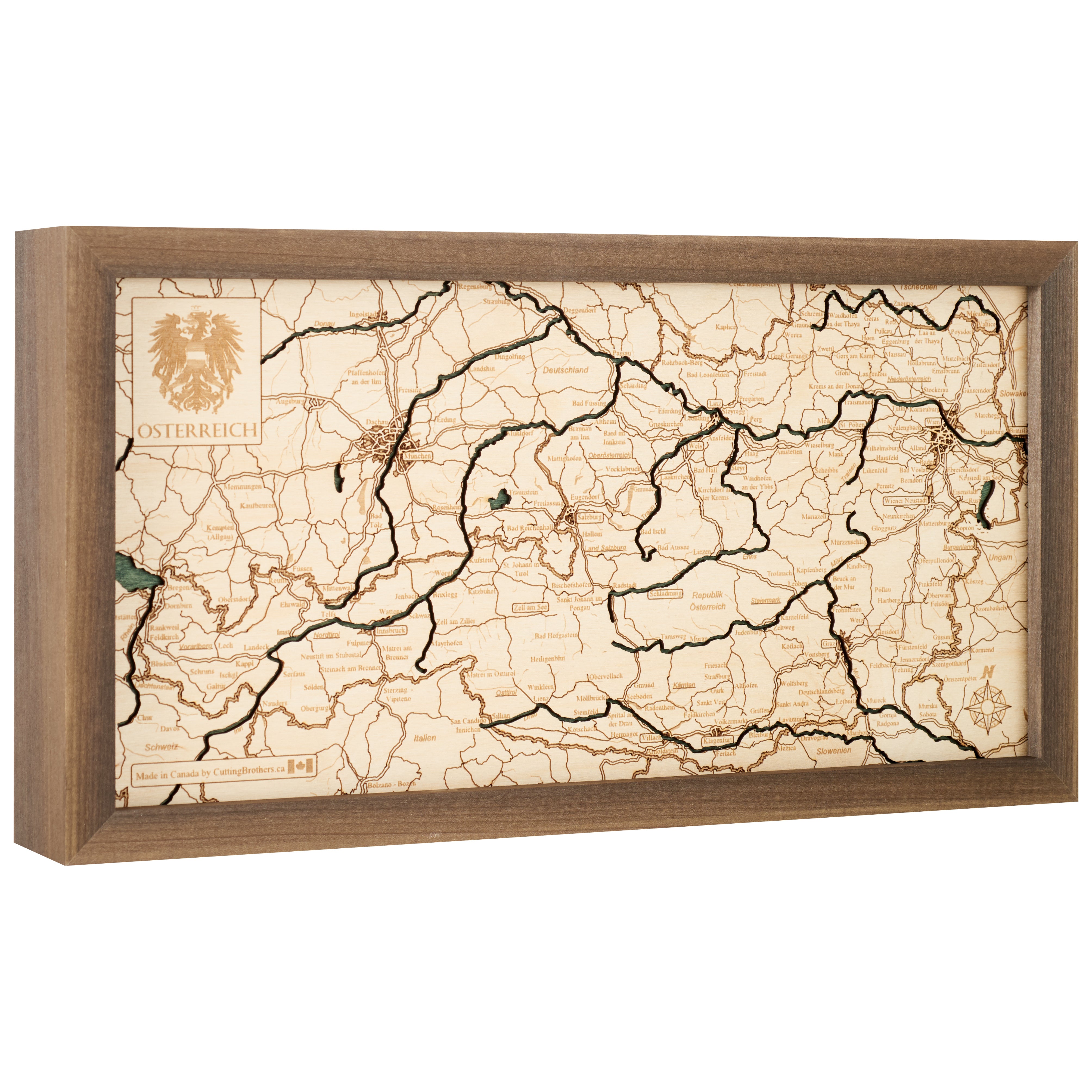 ÖSTERREICH 3D Holz Wandkarte - Version S