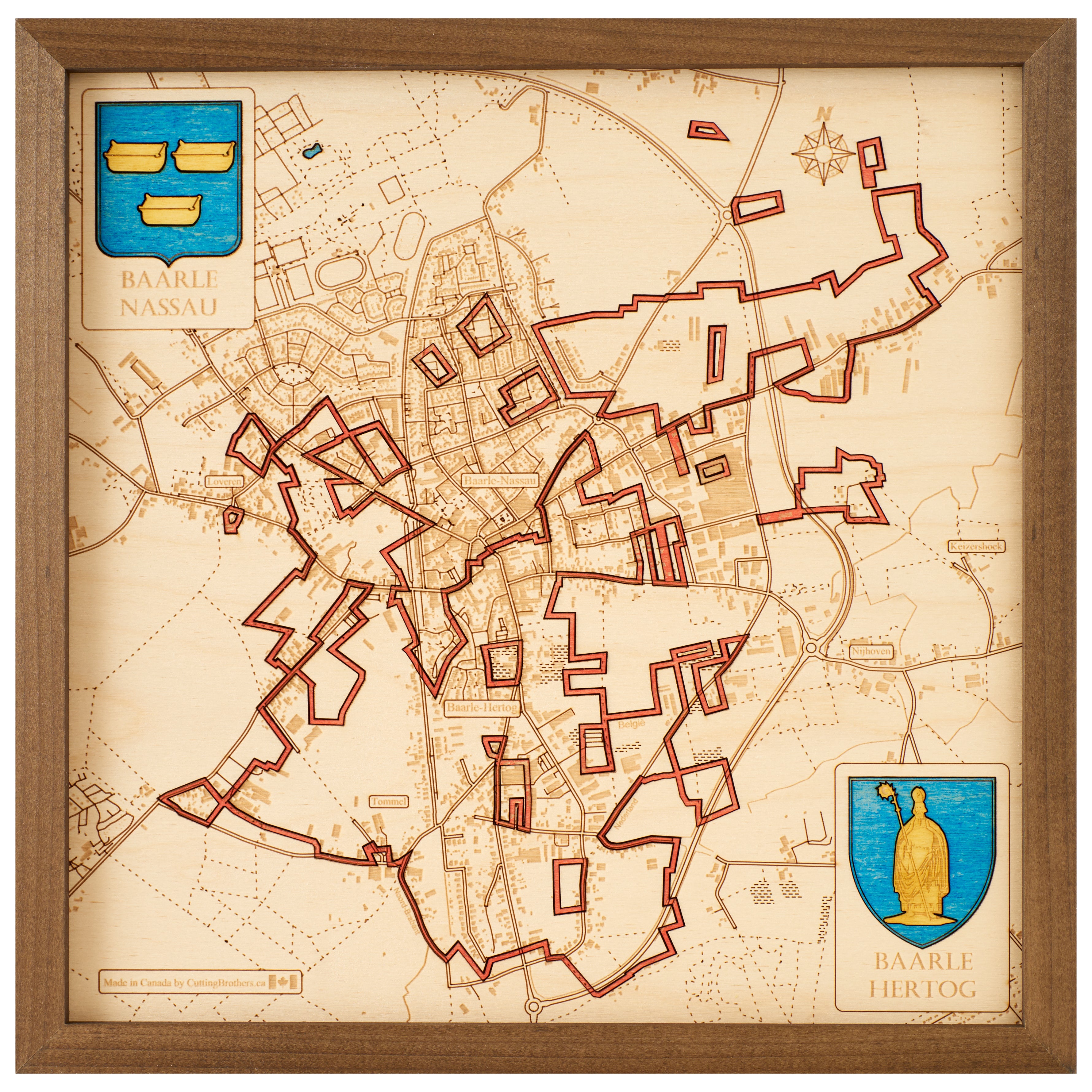 BAARLE NASSAU - 3D Holz Wandkarte - Version S