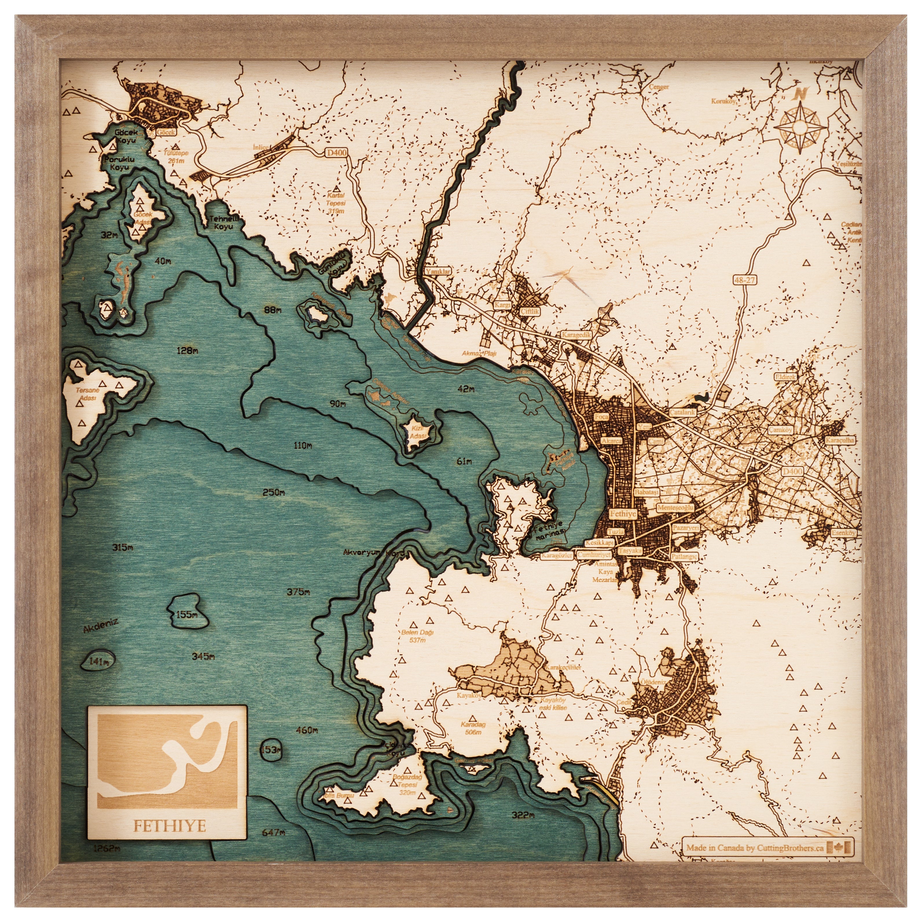 FETHIYE BAY - 3D Holz Wandkarte - Version S