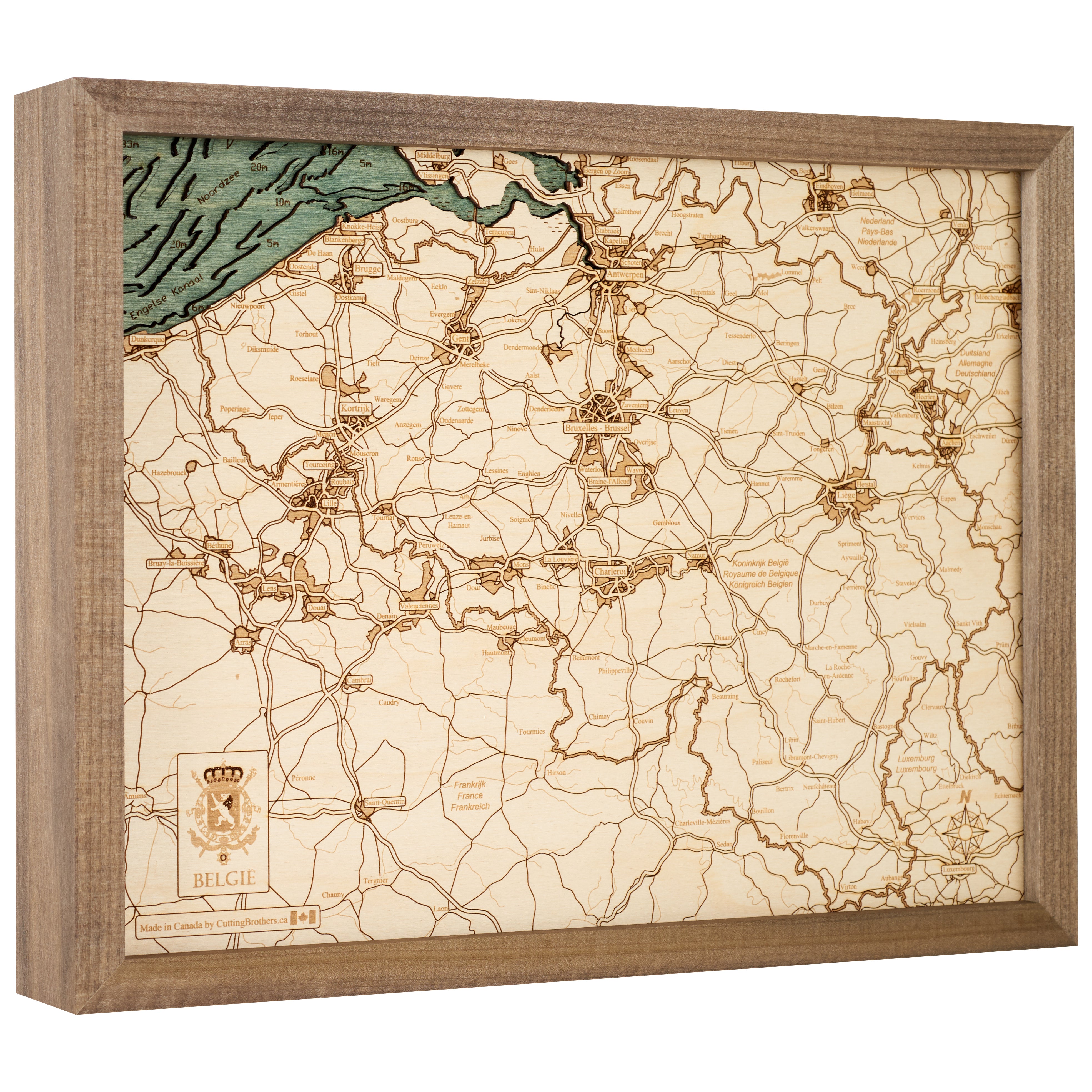 BELGIEN 3D Holz Wandkarte - Version S