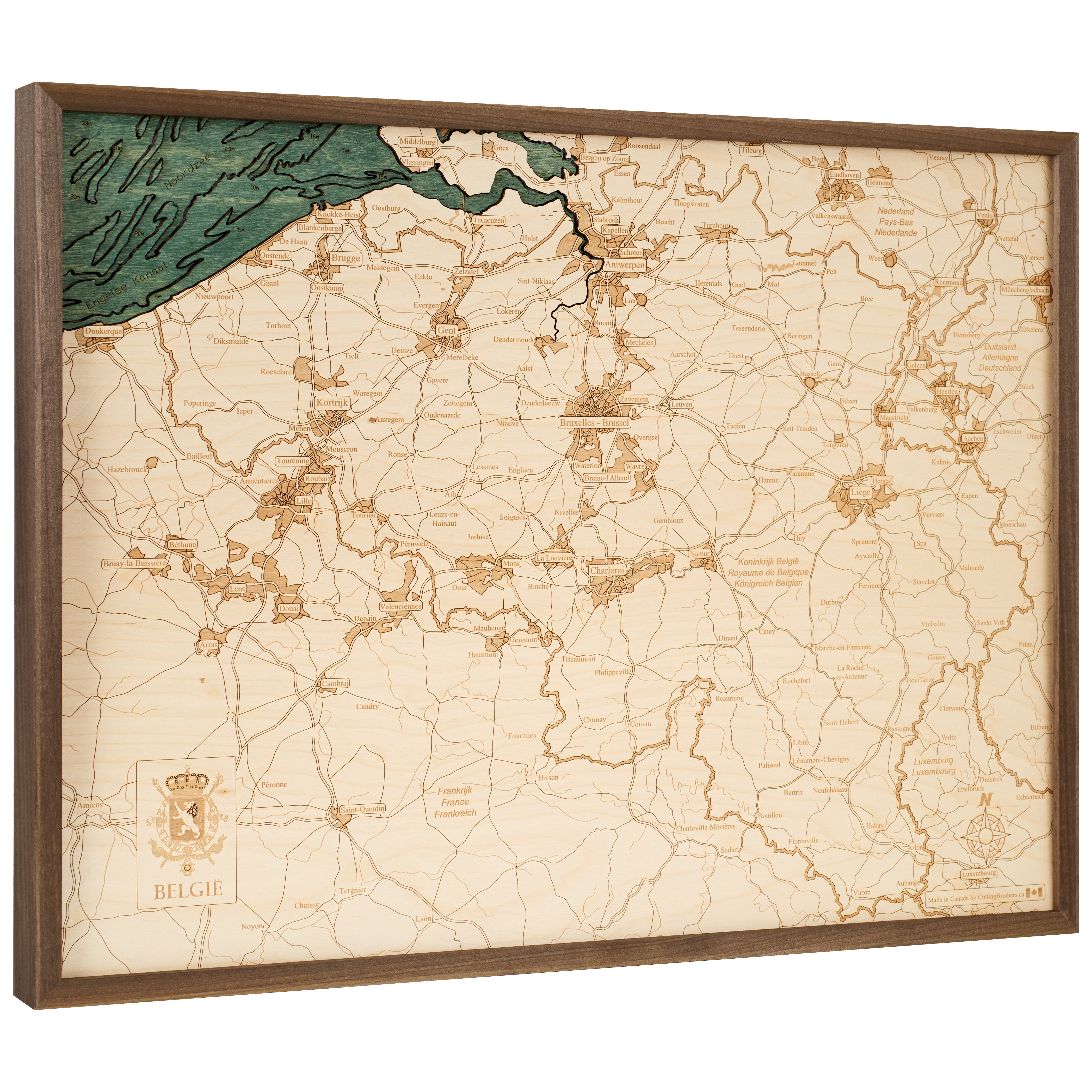 BELGIEN 3D Holz Wandkarte - Version L