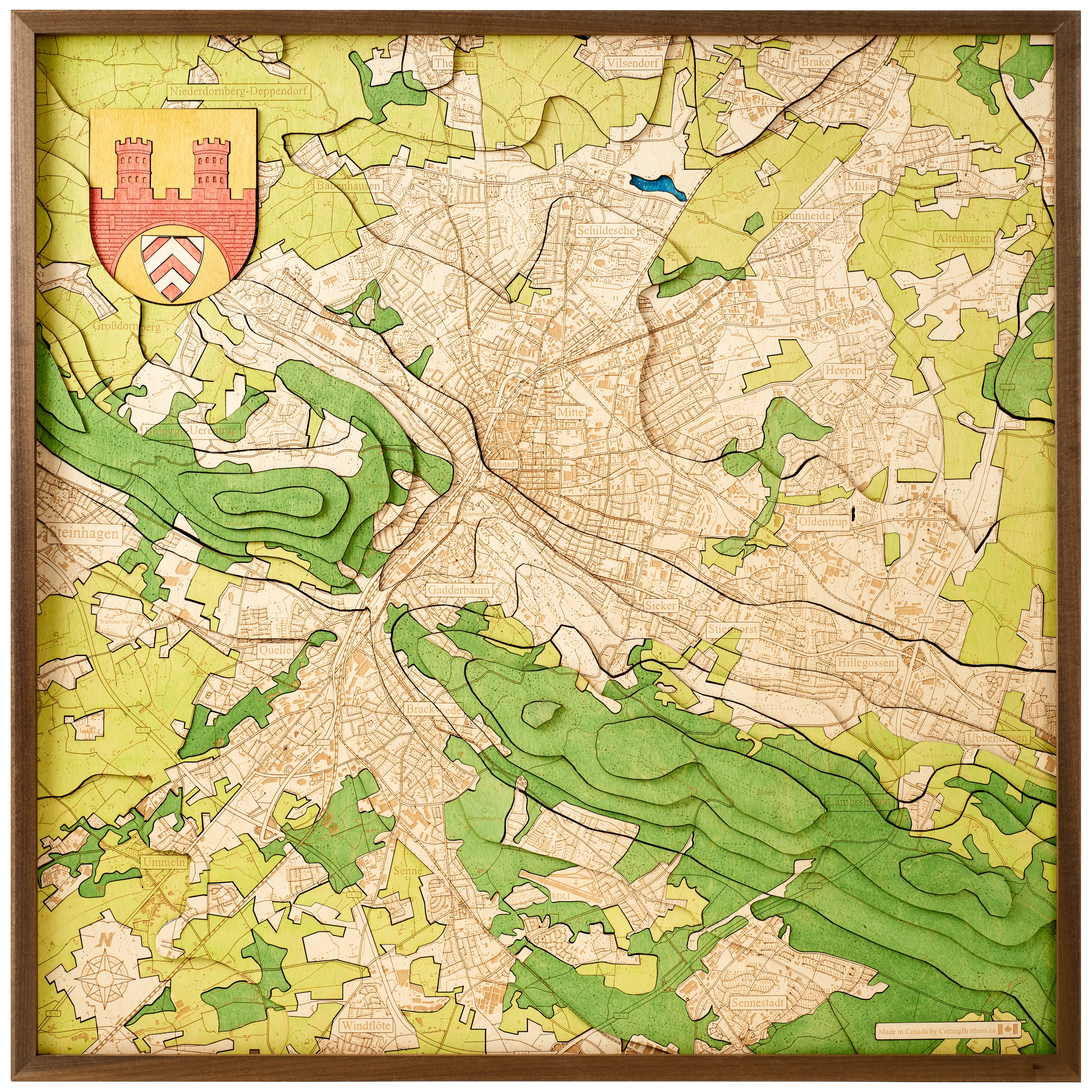 BIELEFELD 3D Holz Wandkarte - Version L - WIRD NUR NACH BESTELLUNG PRODUZIERT