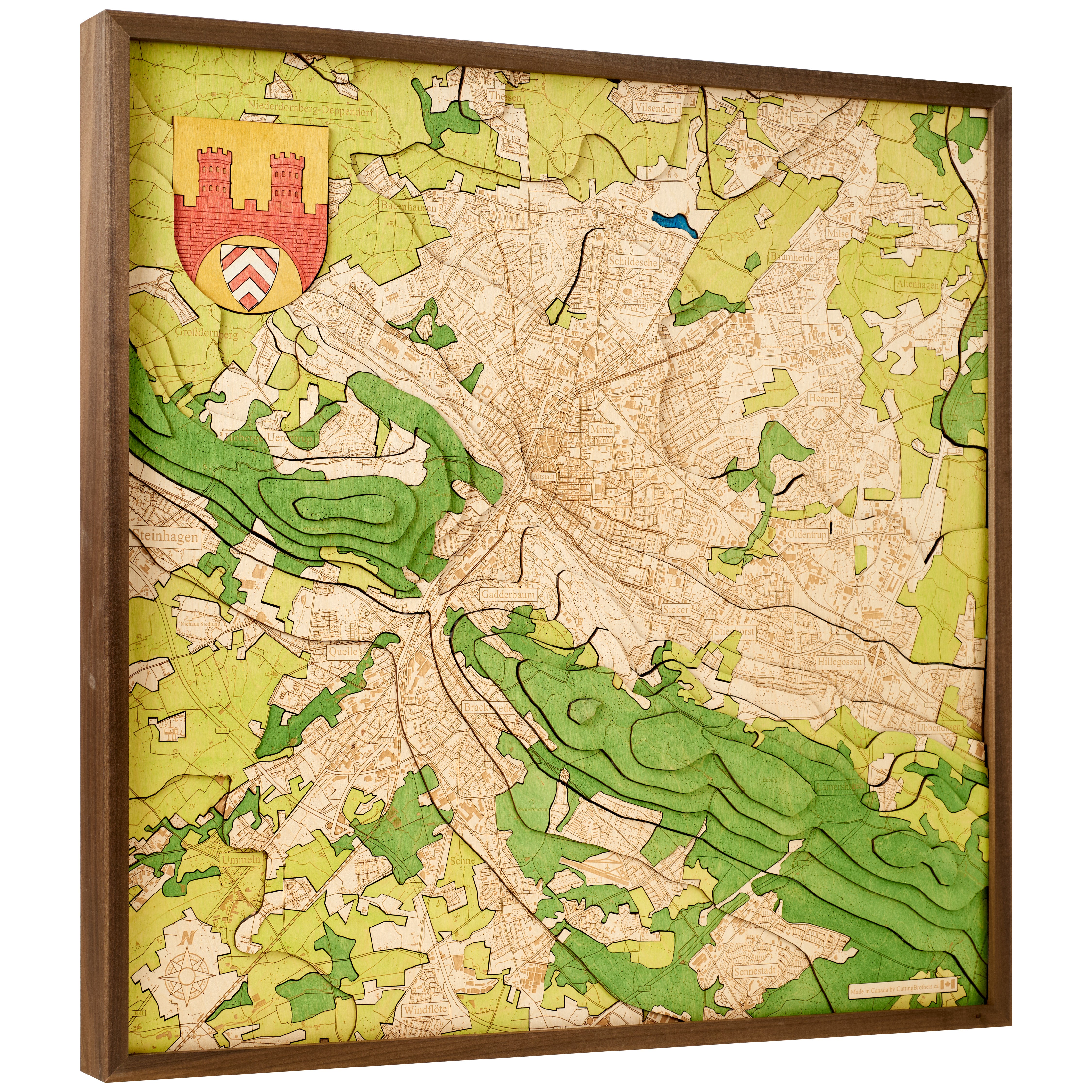 BIELEFELD 3D Holz Wandkarte - Version L - WIRD NUR NACH BESTELLUNG PRODUZIERT