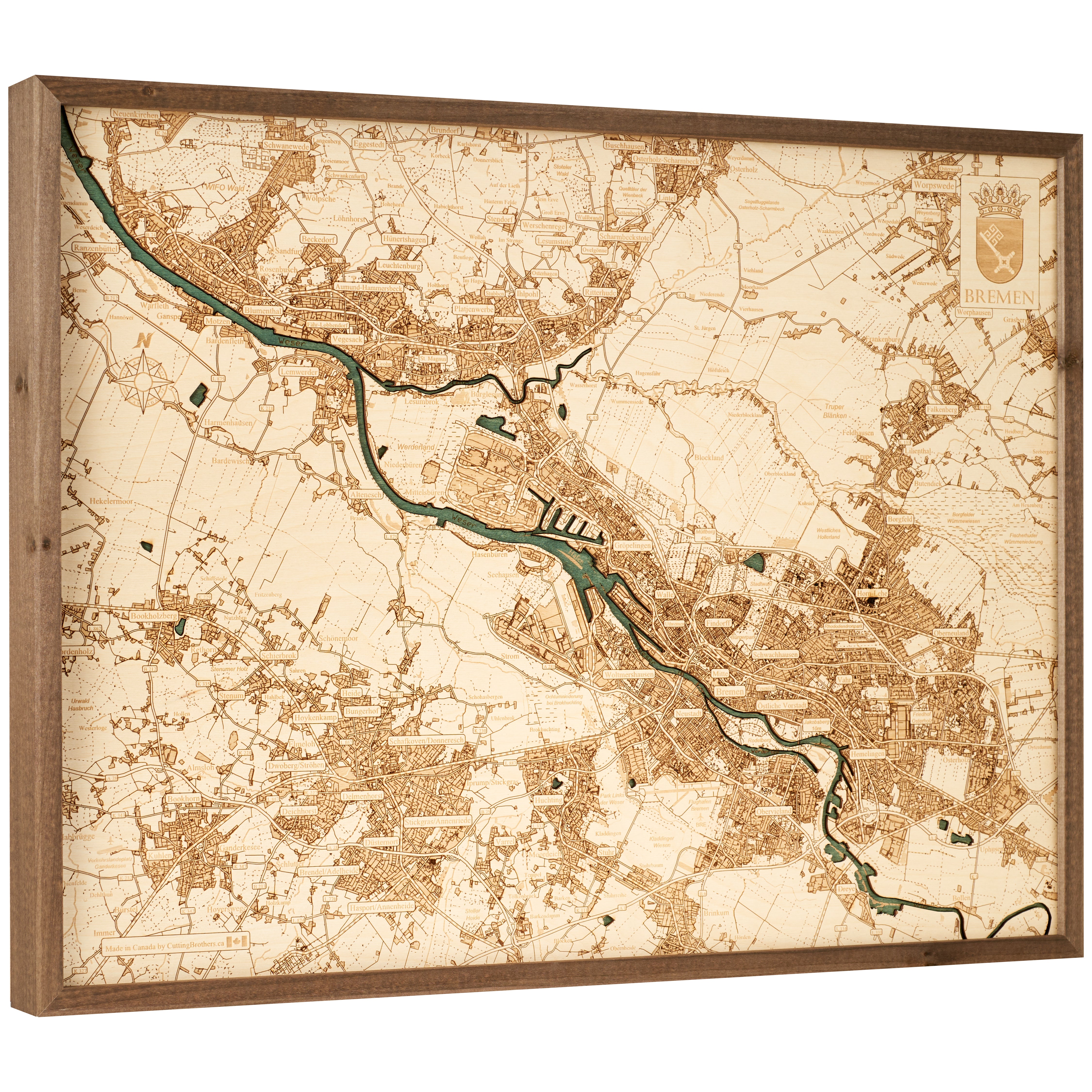 BREMEN 3D Holz Wandkarte - Version L