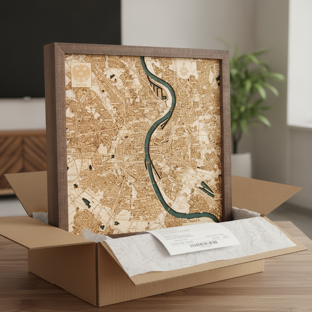 KÖLN 3D Holz Wandkarte - Version S