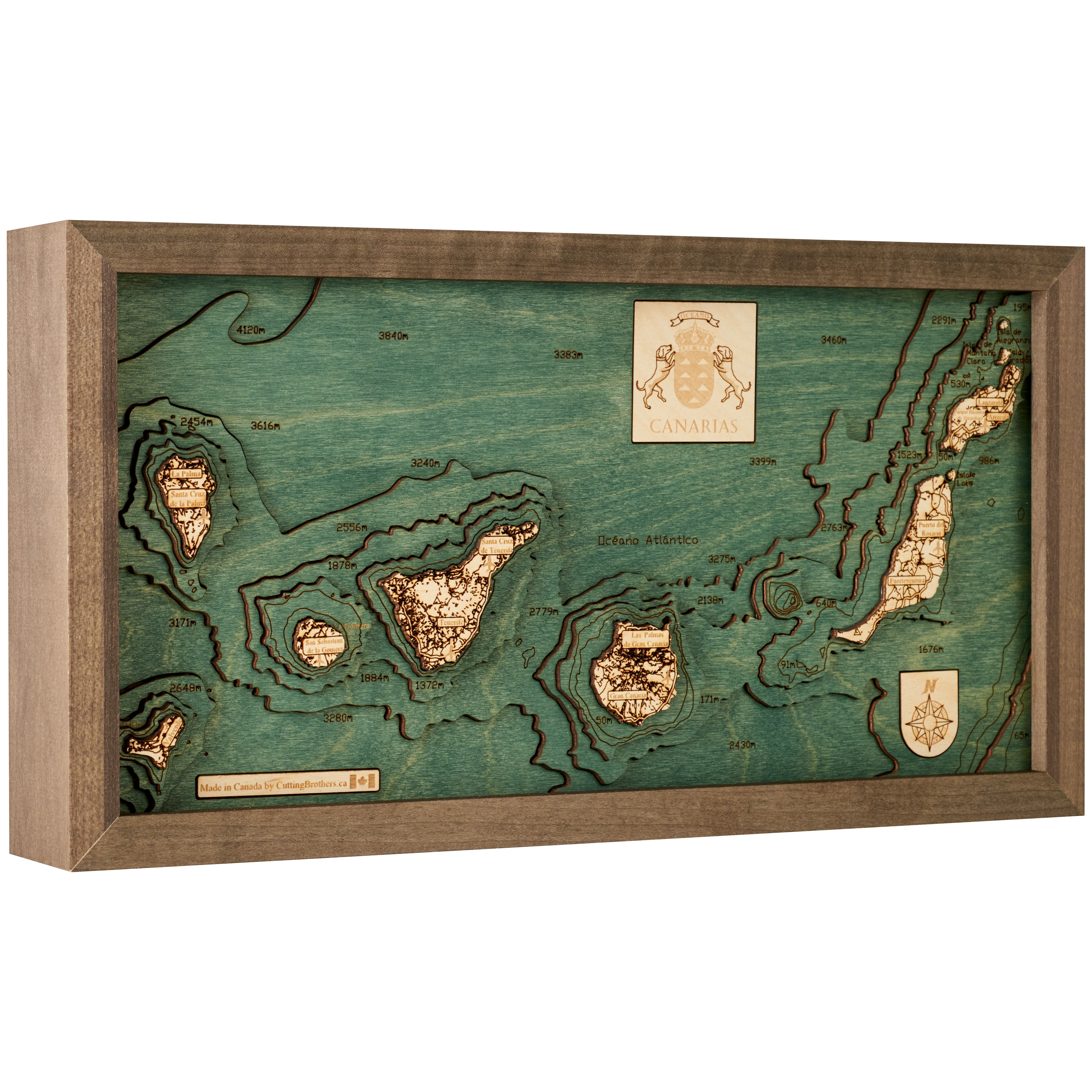 KANARISCHE INSELN 3D Holz Wandkarte - Version S