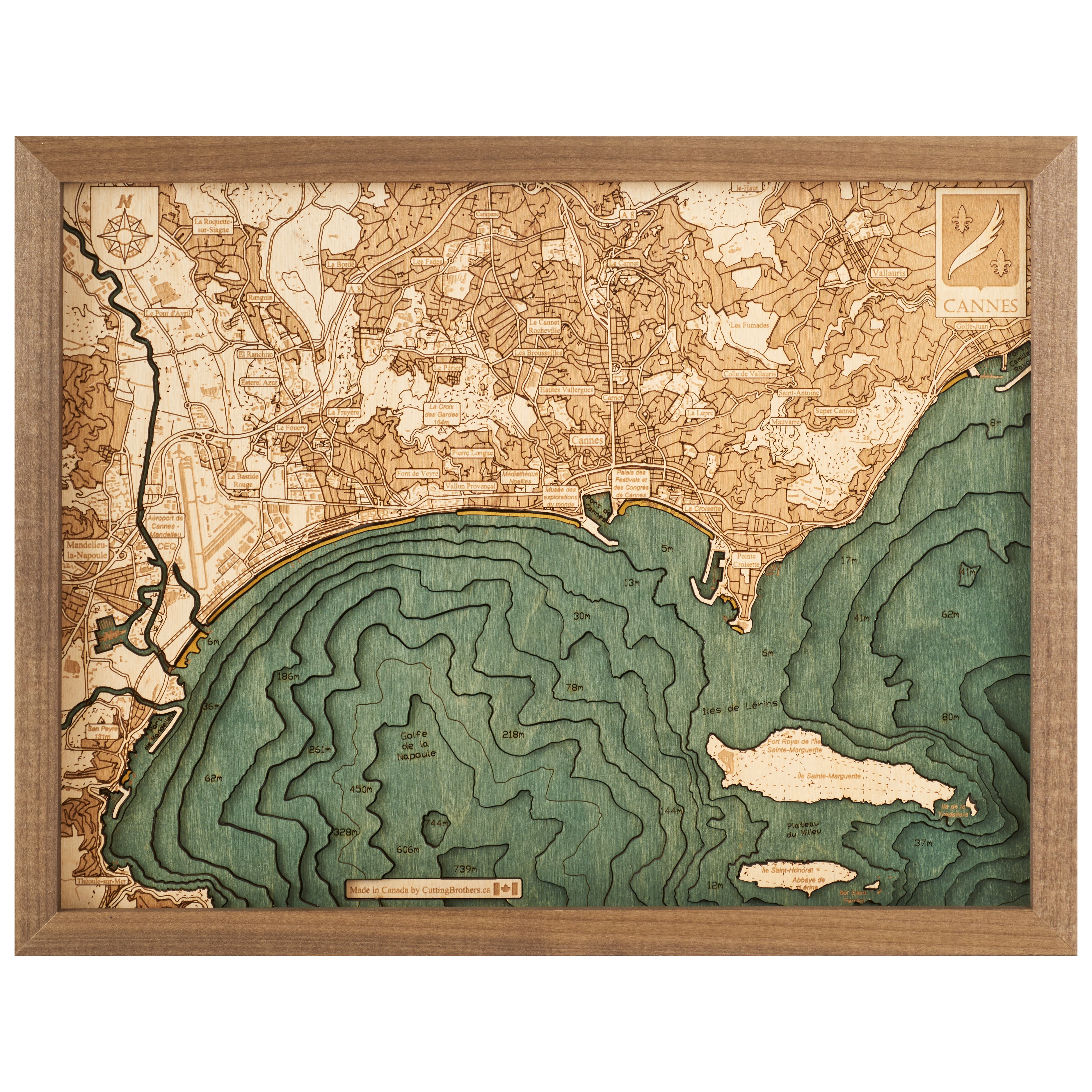 CANNES - 3D Holz Wandkarte - Version S - ab Ende November 2025 lieferbar