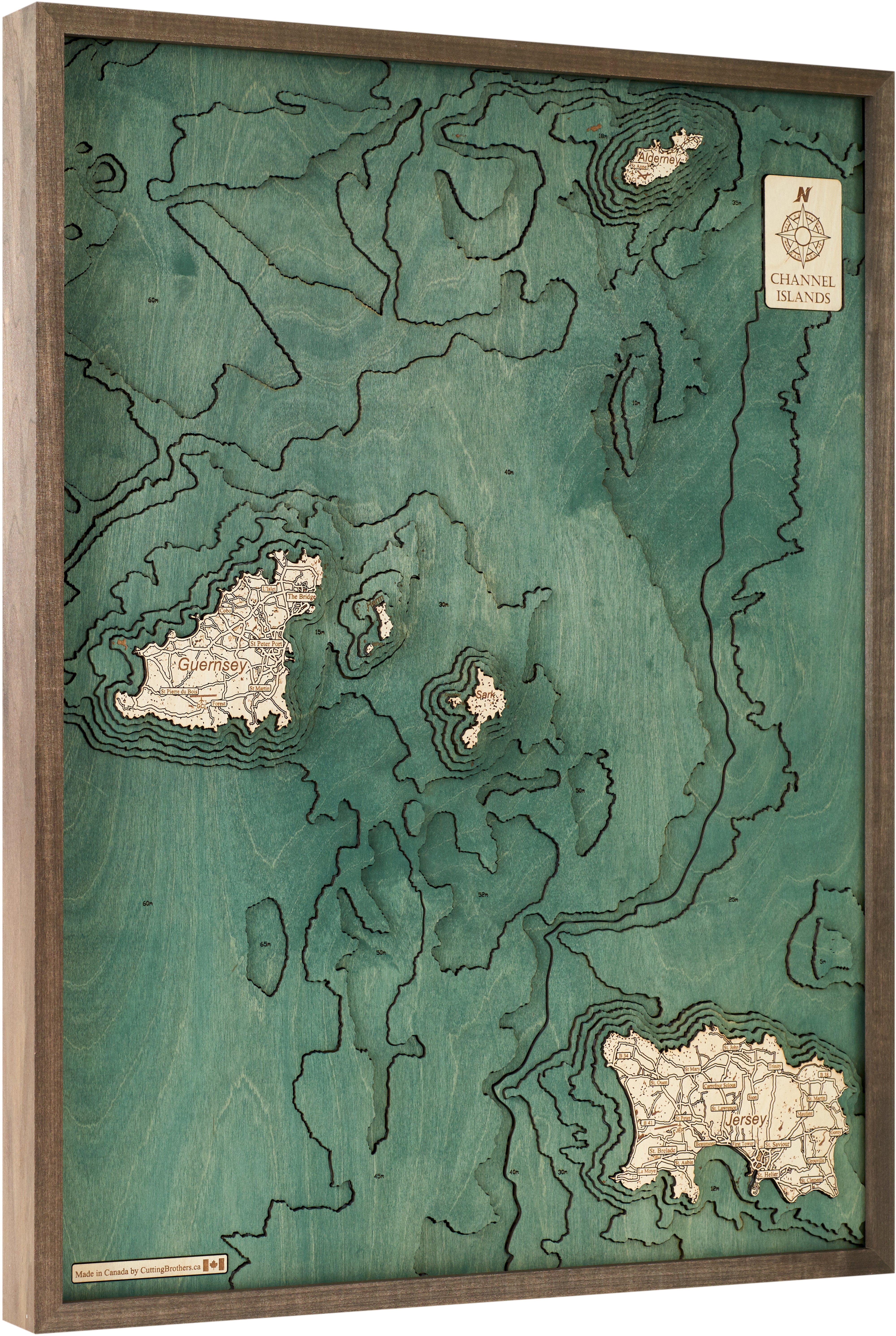 CHANNEL ISLANDS 3D Wooden Wall Map - Version L