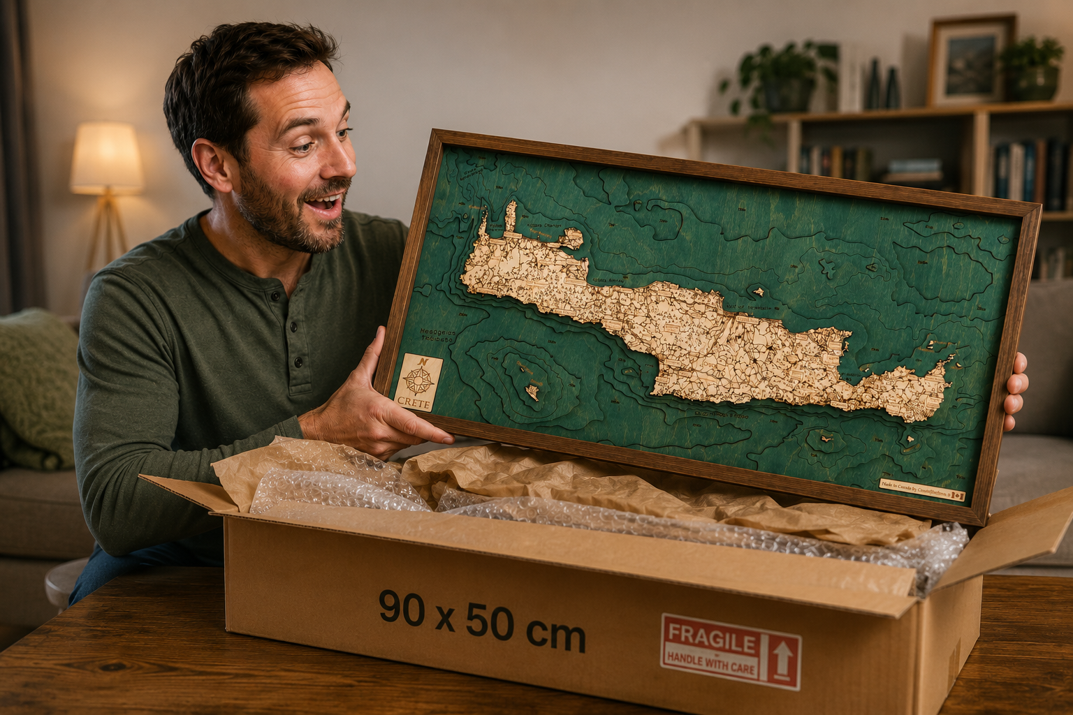 KRETA - 3D Holz Wandkarte - Version M
