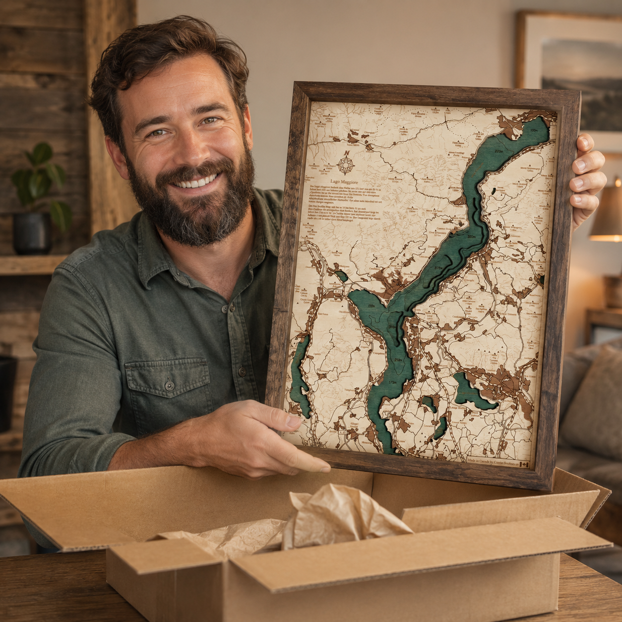 LAGO MAGGIORE - 3D Holz Wandkarte - Version S