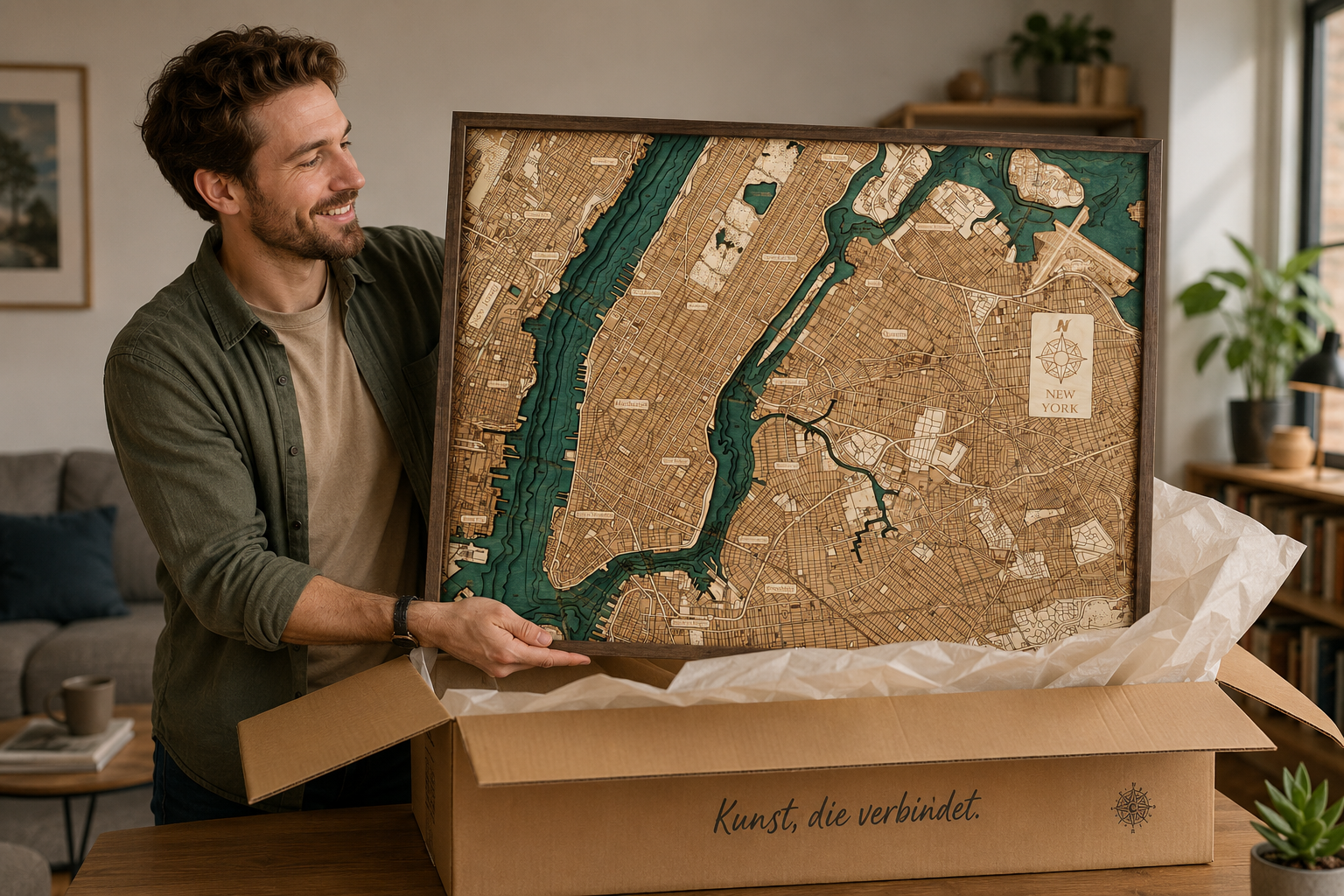 NEW YORK 3D Holz Wandkarte - Version L