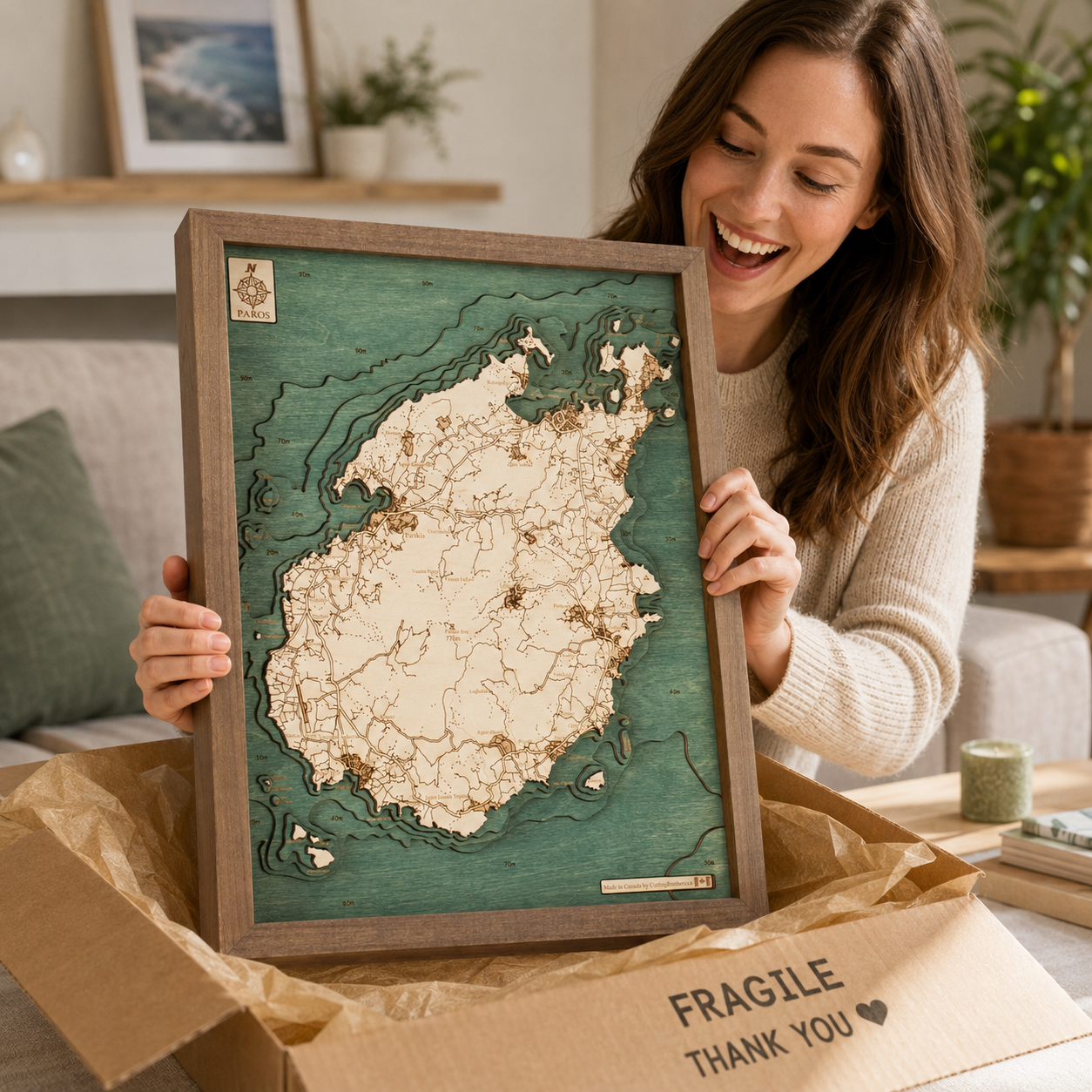 PAROS - 3D Holz Wandkarte - Version S