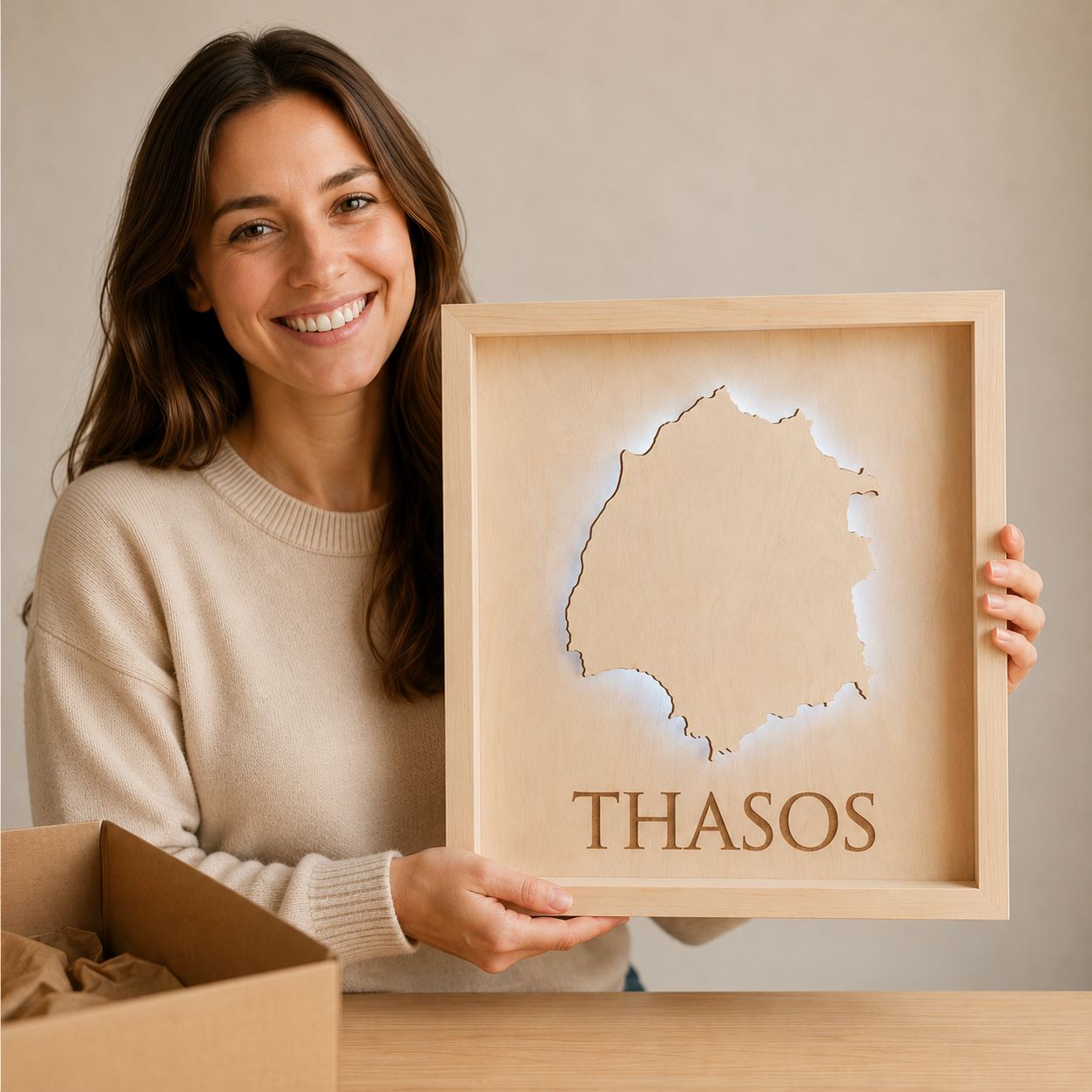 THASOS - 3D Holz INSEL LICHT KARTE (LED)