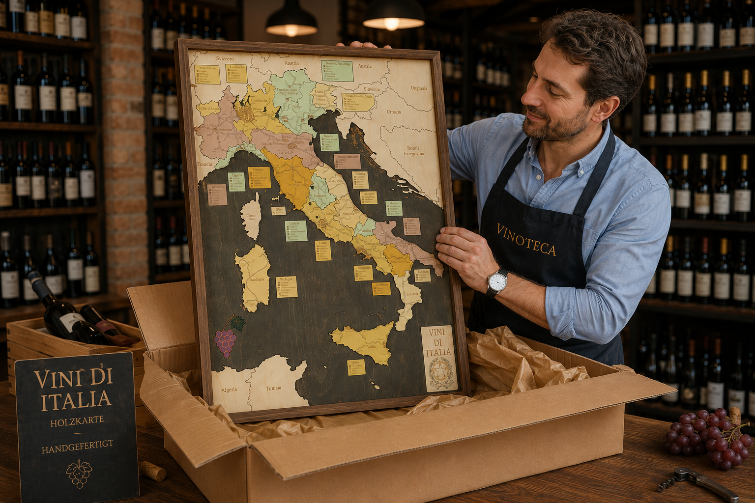 VINI DI ITALIA Weinregionen 3D Holz Wandkarte - Version L