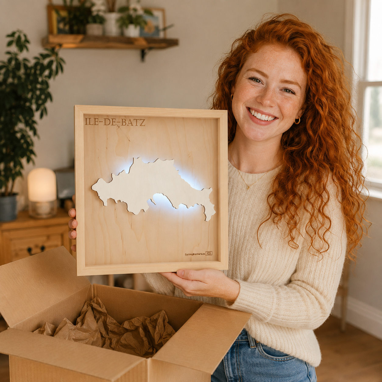 ILE DE BATZ - 3D Holz INSEL LICHT KARTE (LED)