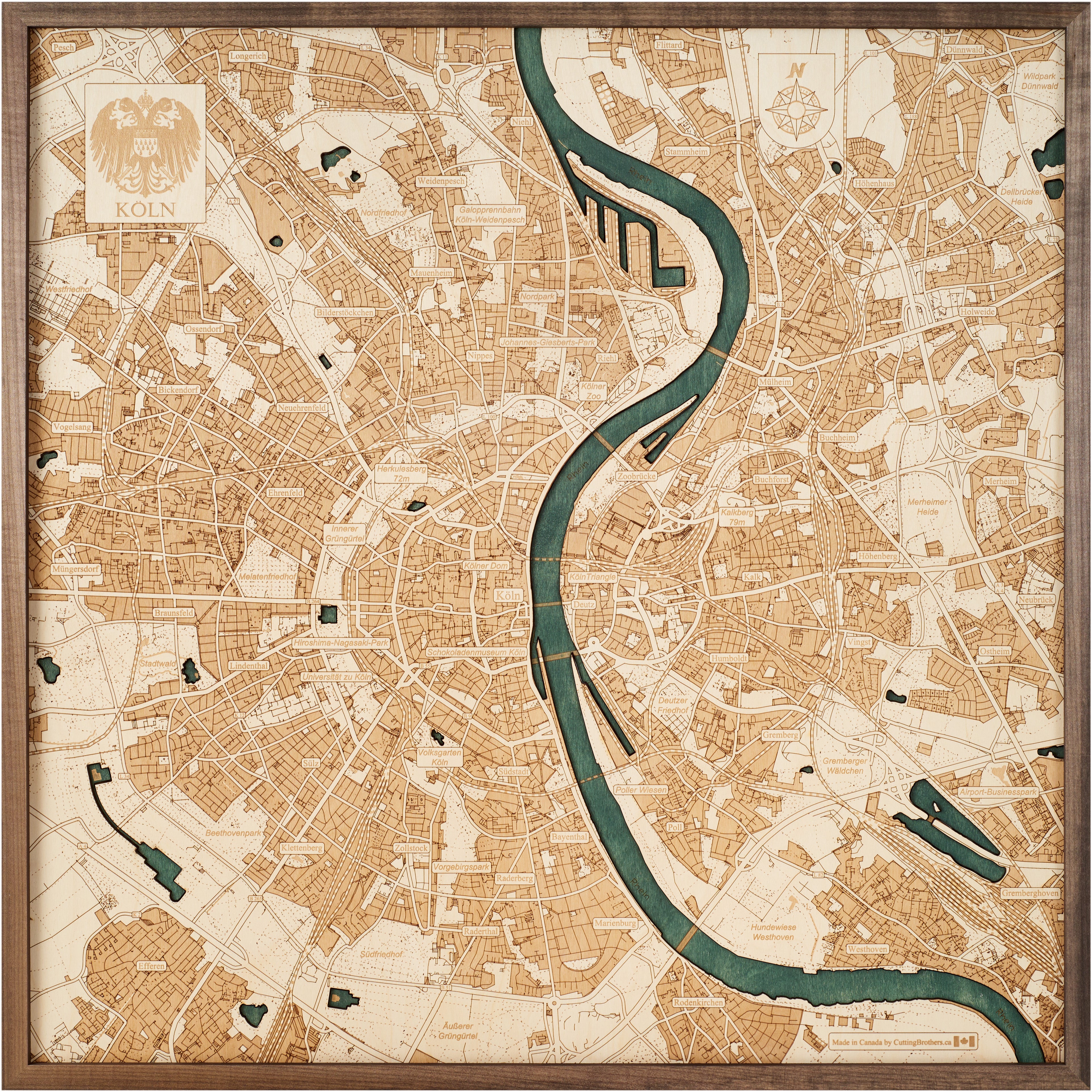KÖLN 3D Holz Wandkarte - Version L