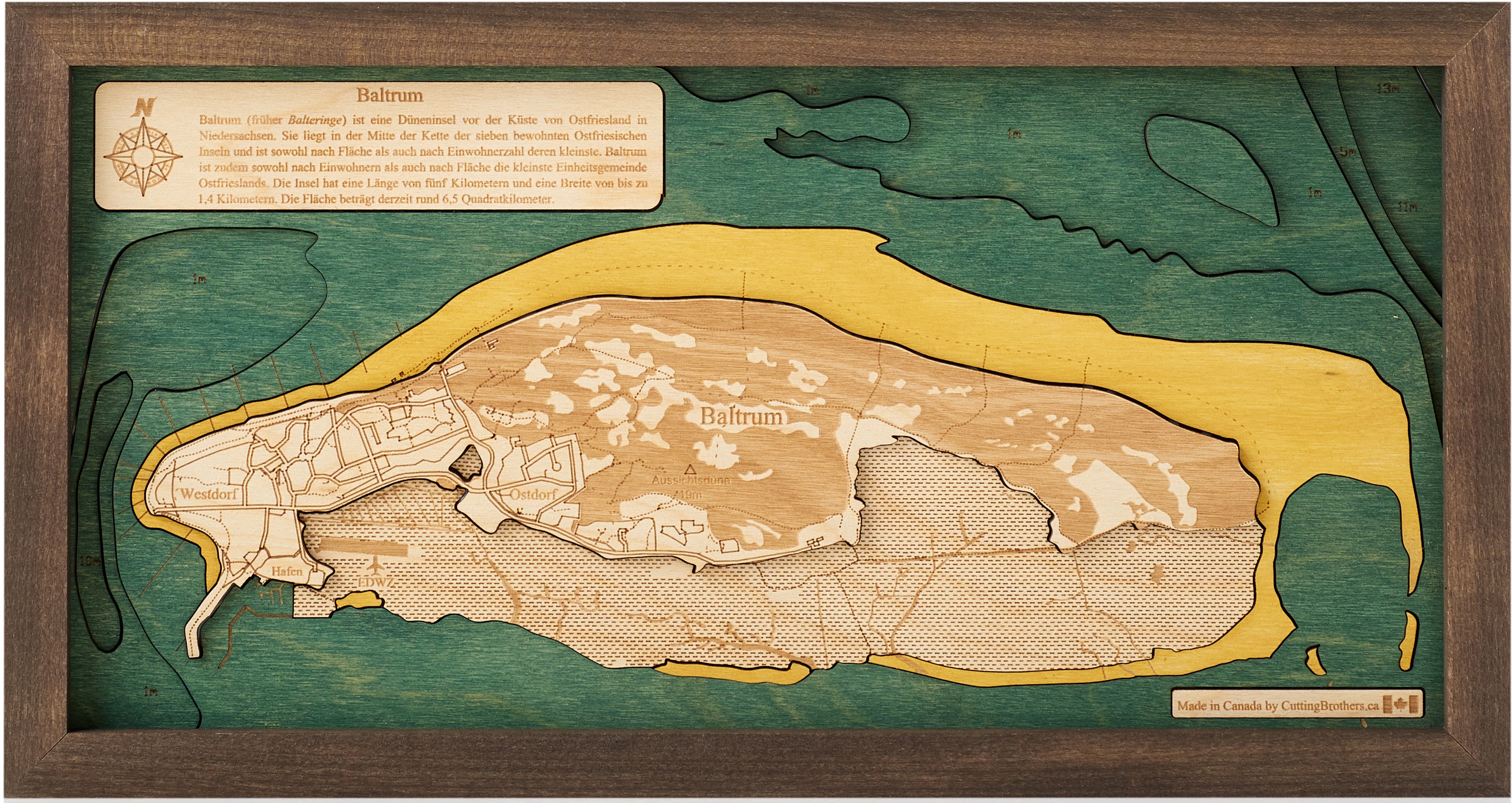 BALTRUM 3D Holz Wandkarte - Version S