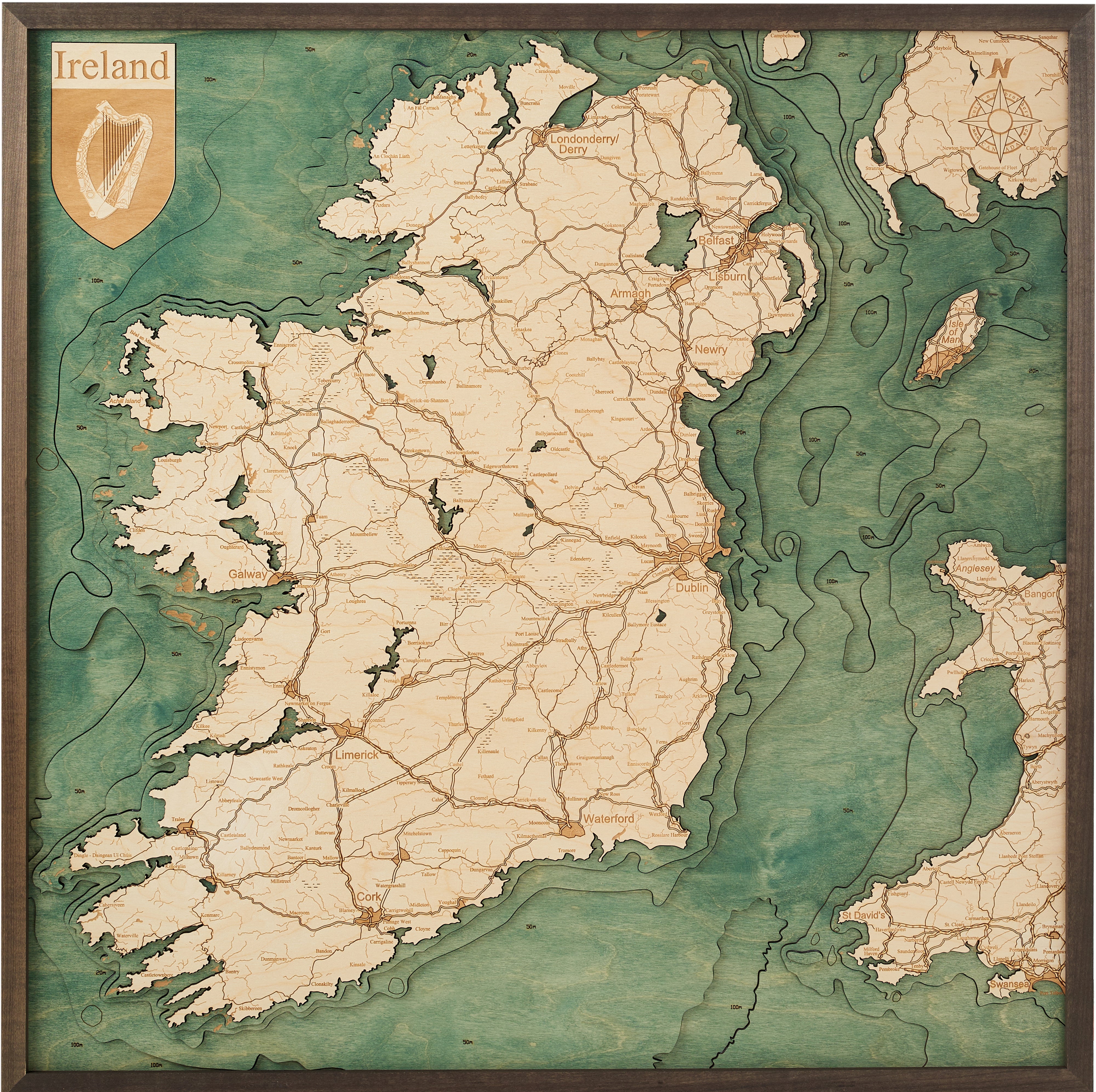 IRELAND 3D Wooden Wall Map - Version L