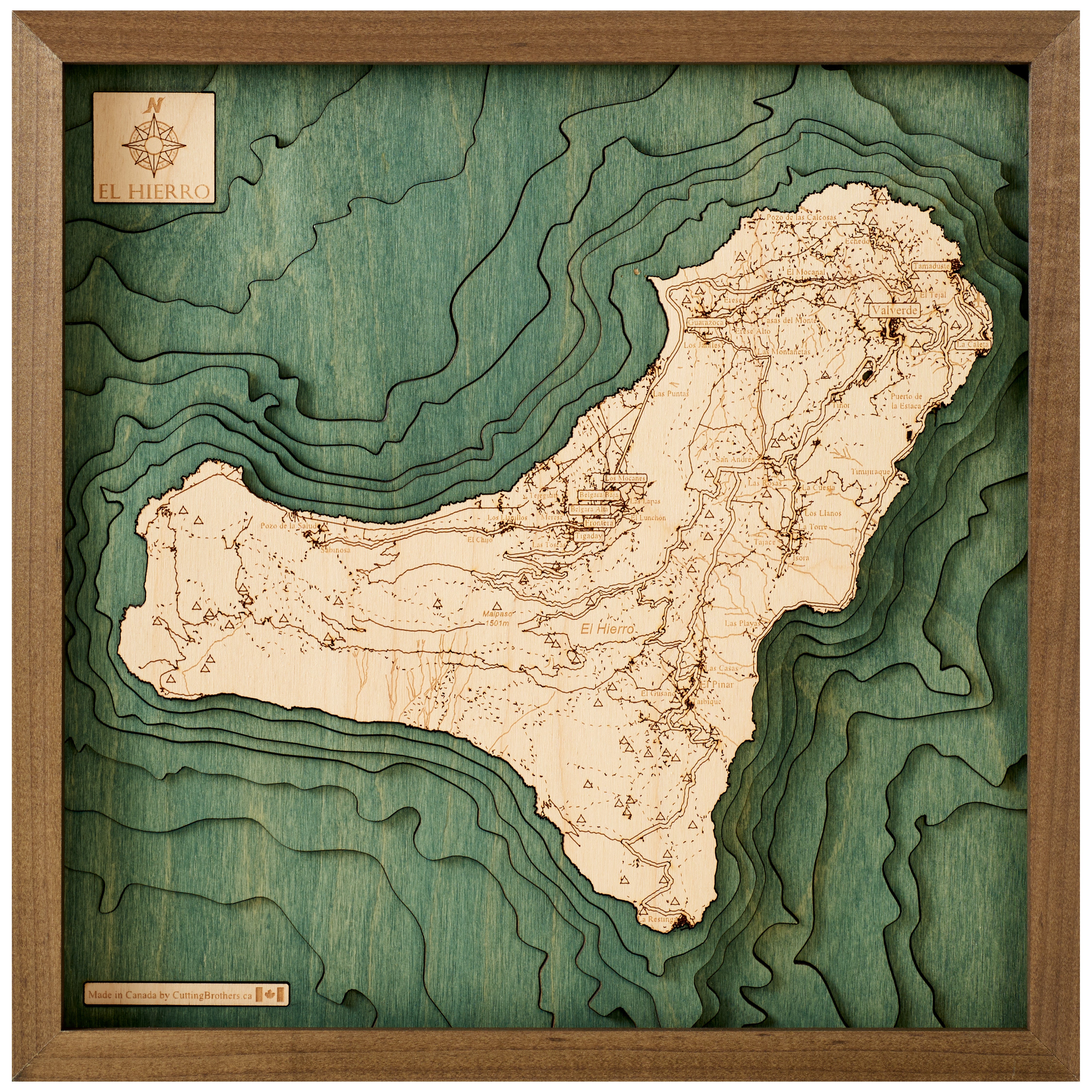 EL HIERRO 3D Holz Wandkarte - Version S