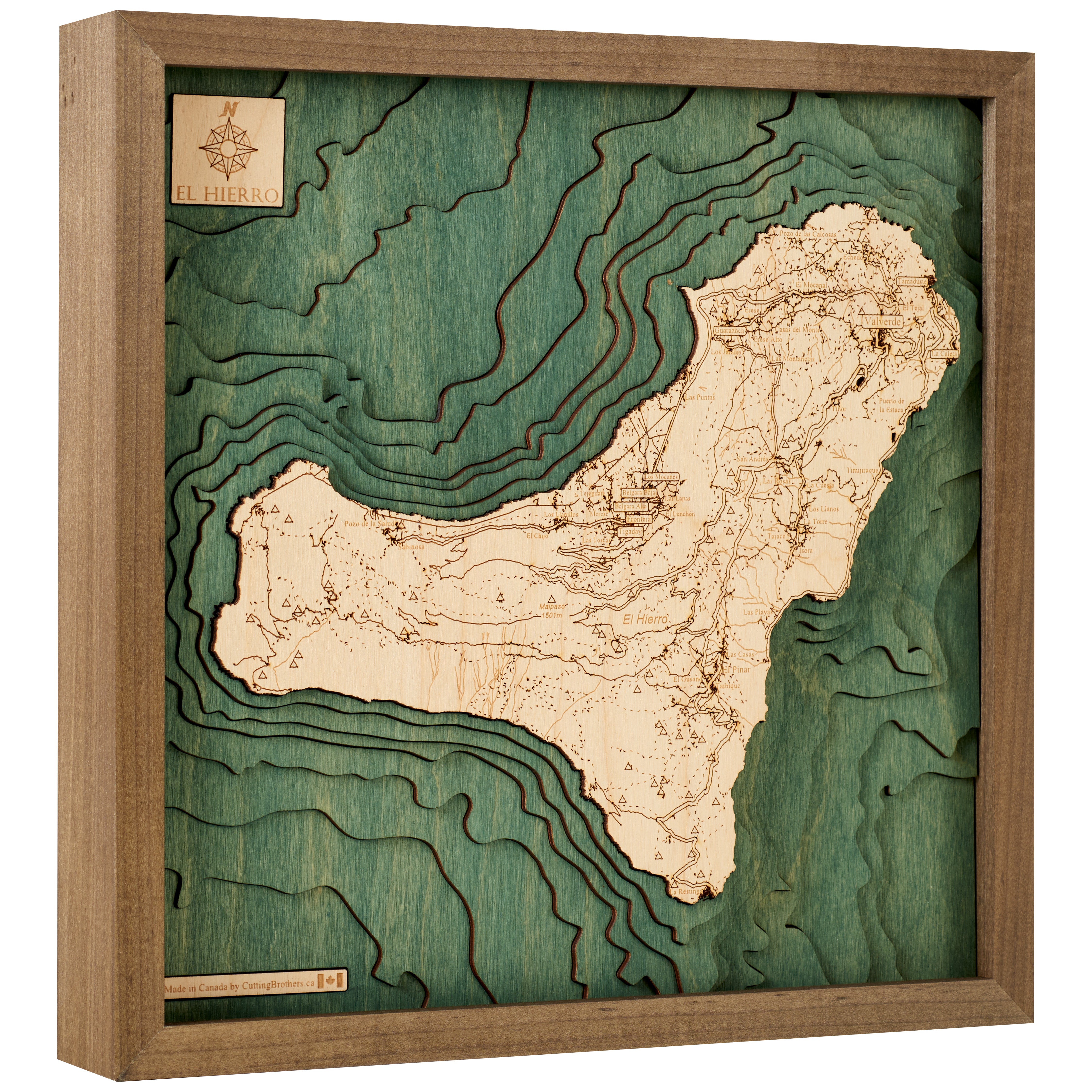 EL HIERRO 3D Holz Wandkarte - Version S