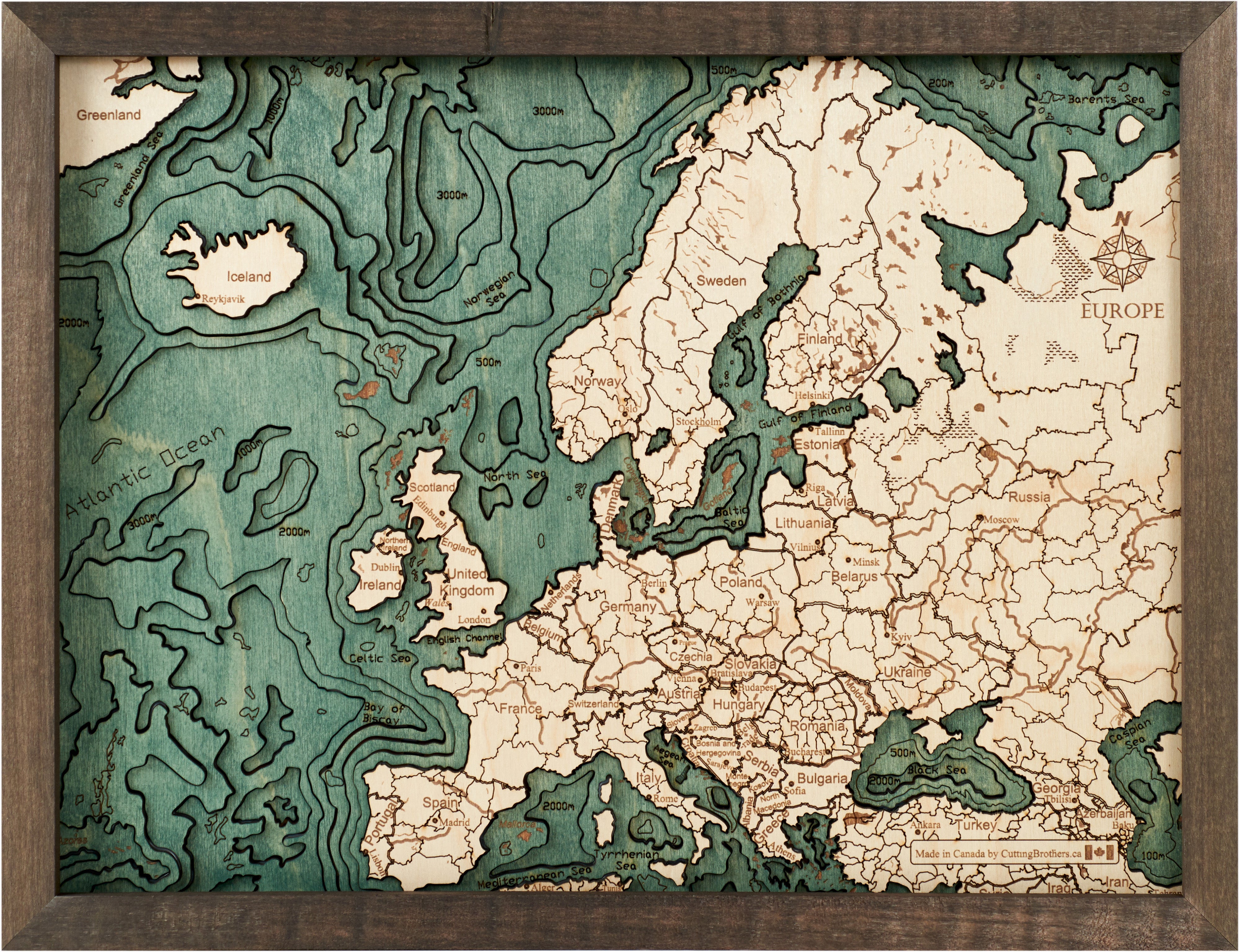 EUROPE 3D wooden wall map version S