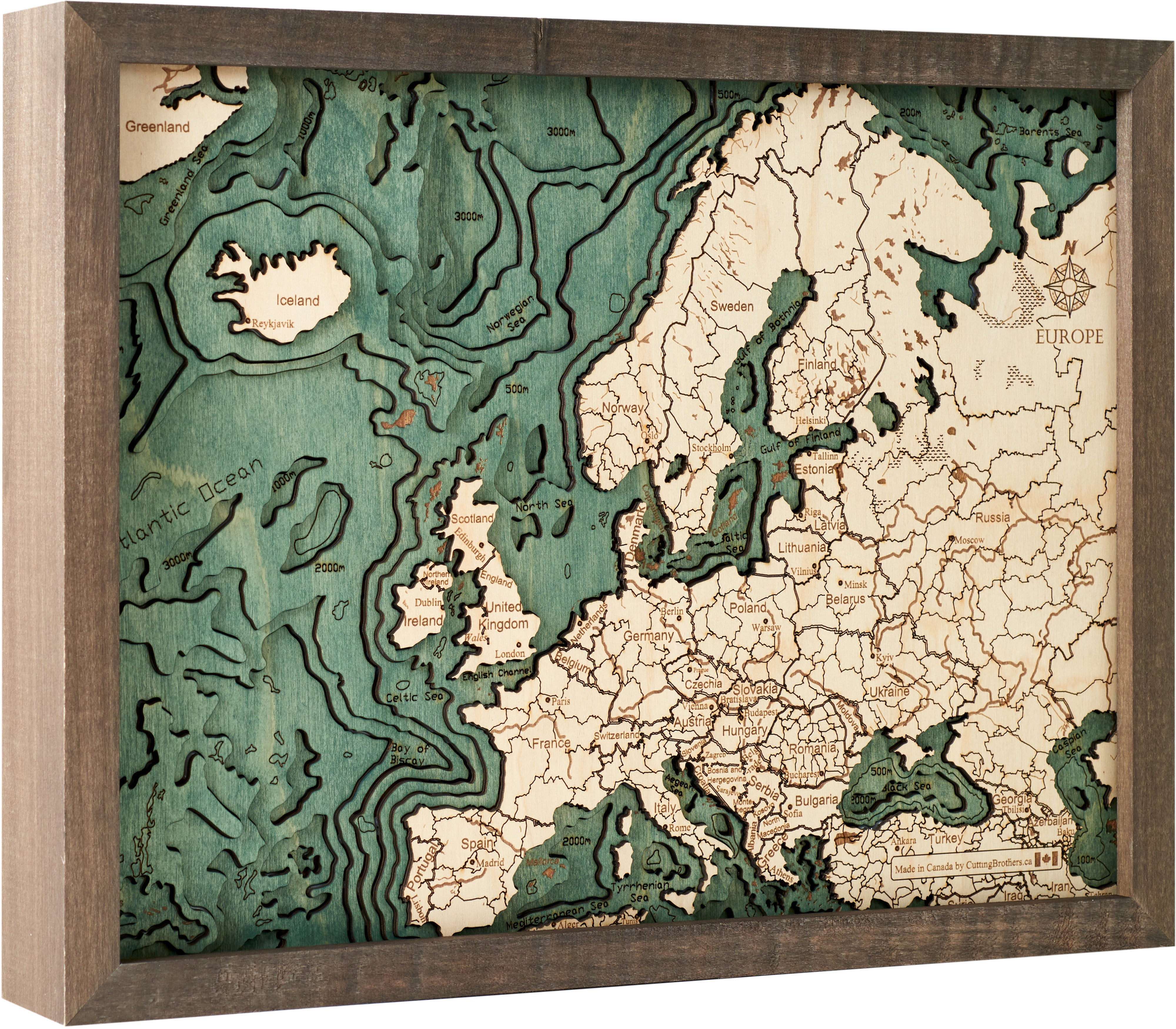 EUROPE 3D wooden wall map version S