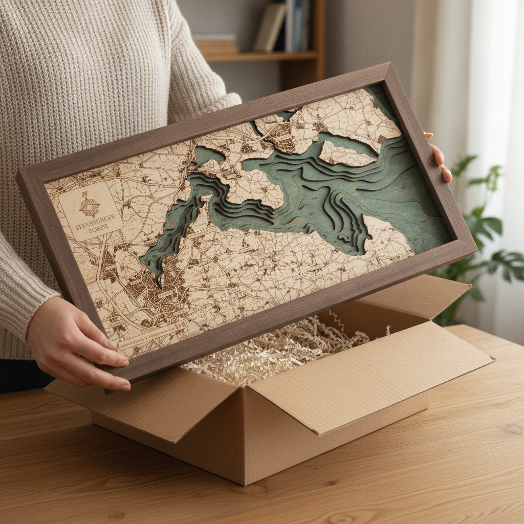 FLENSBURGER FÖRDE 3D Holz Wandkarte - Version S