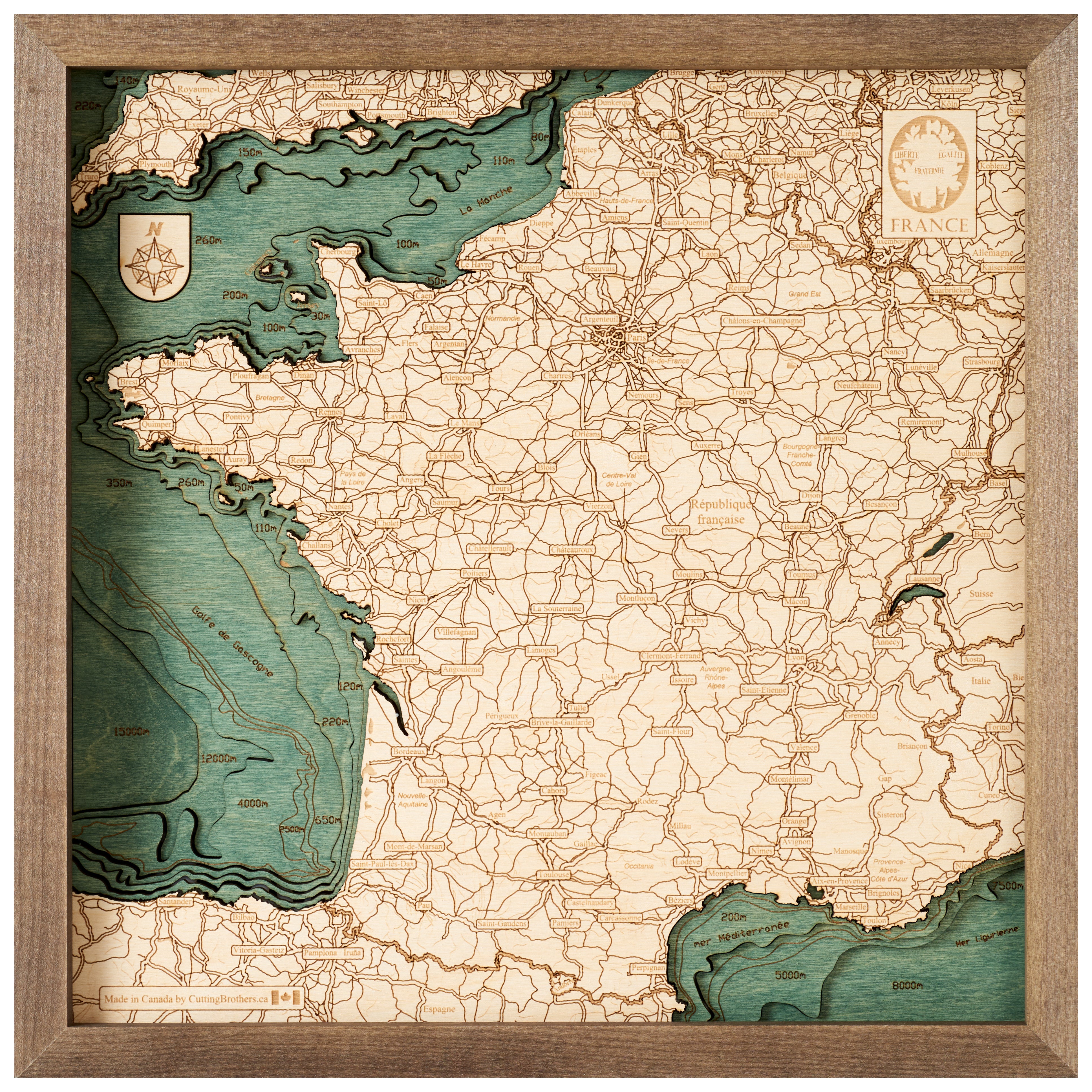FRANKREICH 3D Holz Wandkarte - Version S