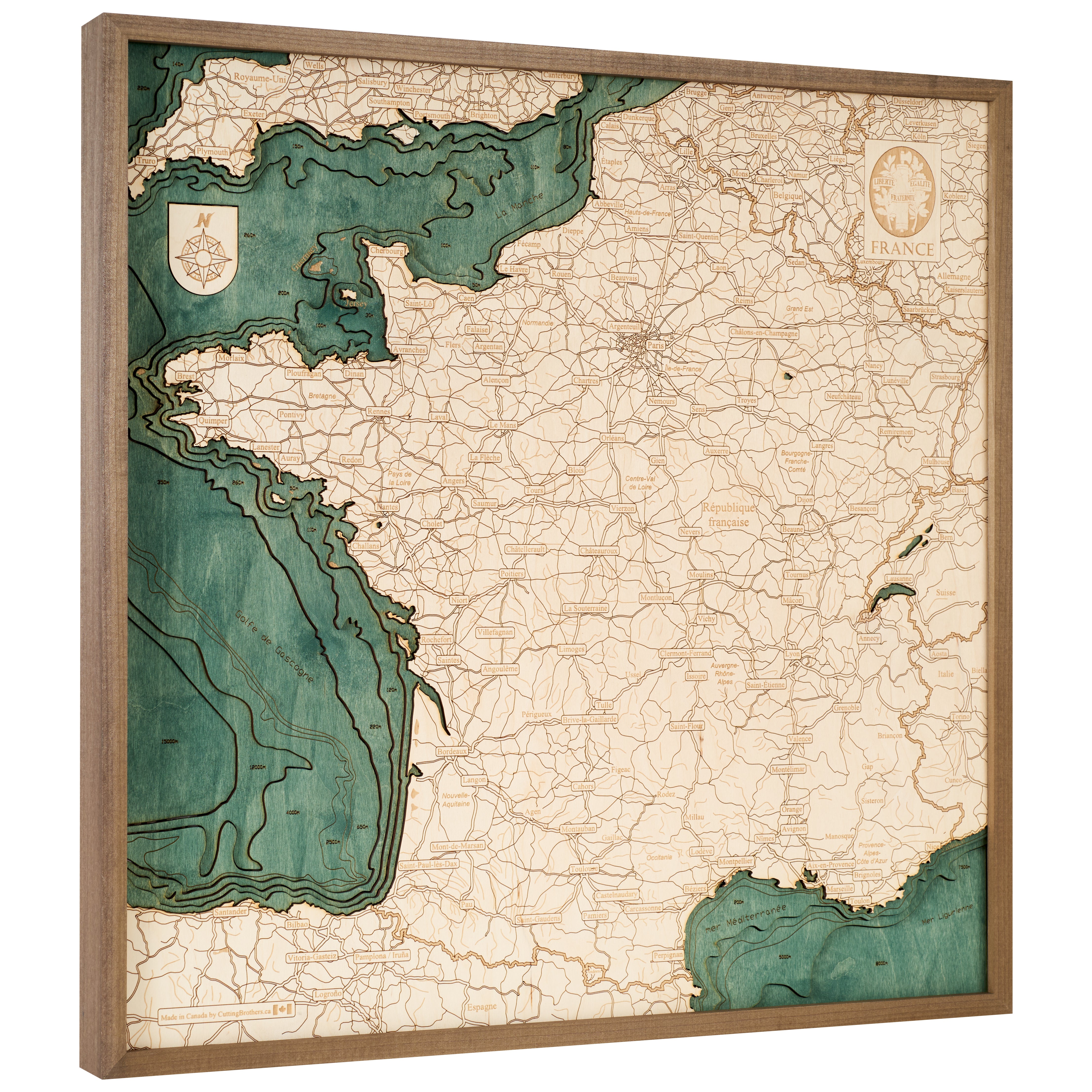 FRANKREICH 3D Holz Wandkarte - Version L