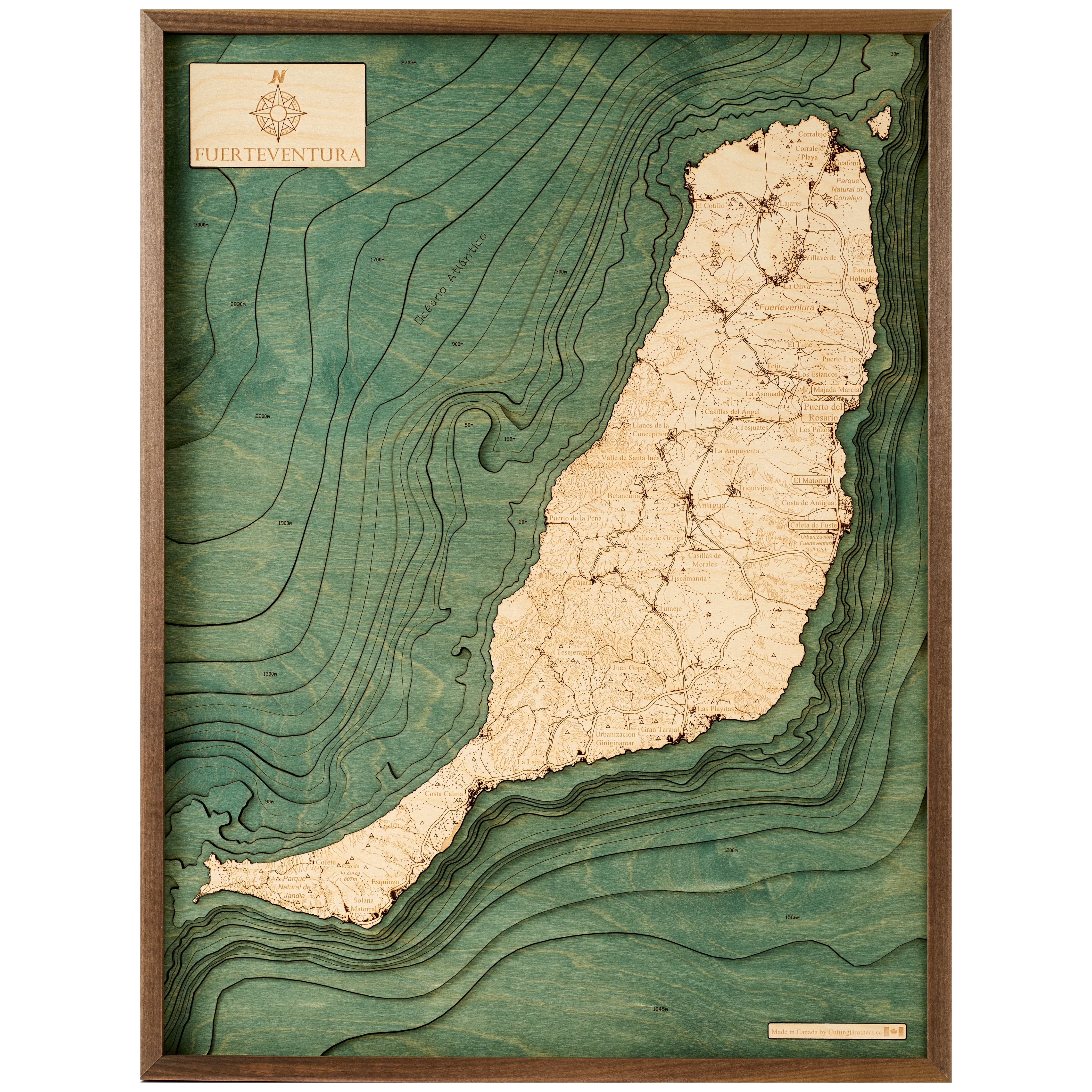 FUERTEVENTURA 3D Holz Wandkarte - Version L