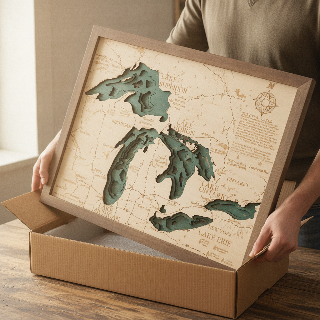 GREAT LAKES 3D Holz Wandkarte - Version S