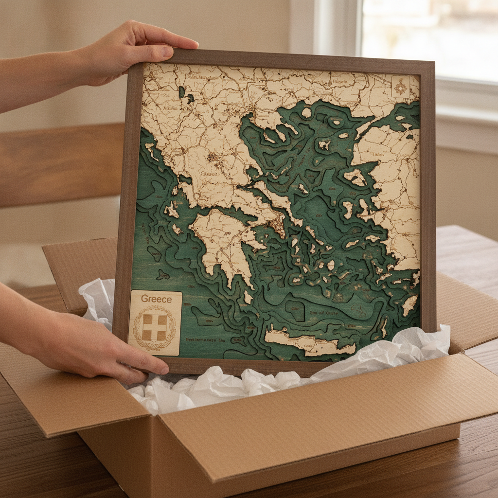 GRIECHENLAND 3D Holz Wandkarte - Version S