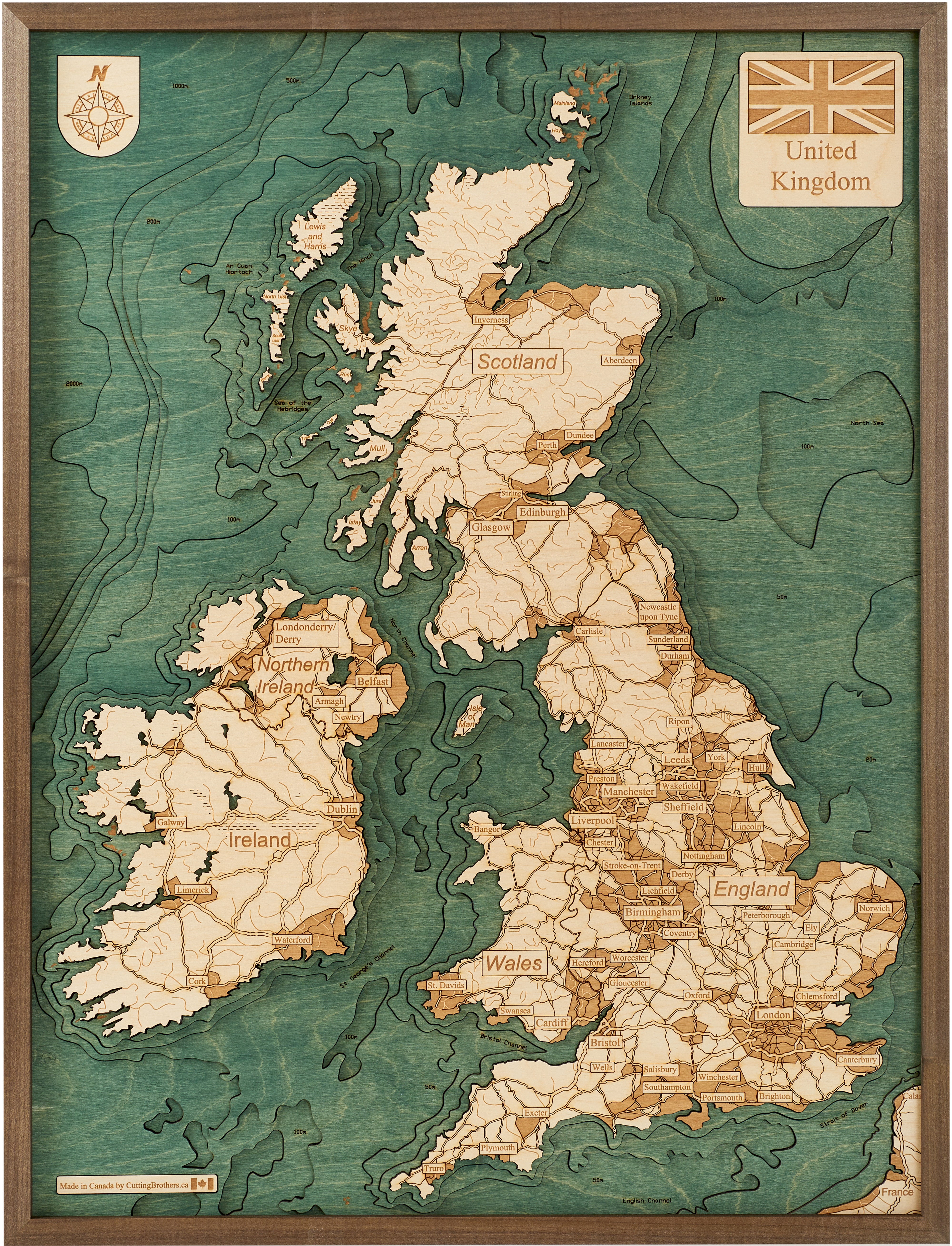 GROßBRITANNIEN 3D Holz Wandkarte - Version L