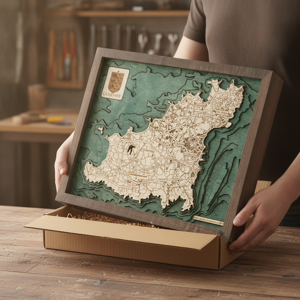 GUERNSEY 3D Holz Wandkarte - Version S