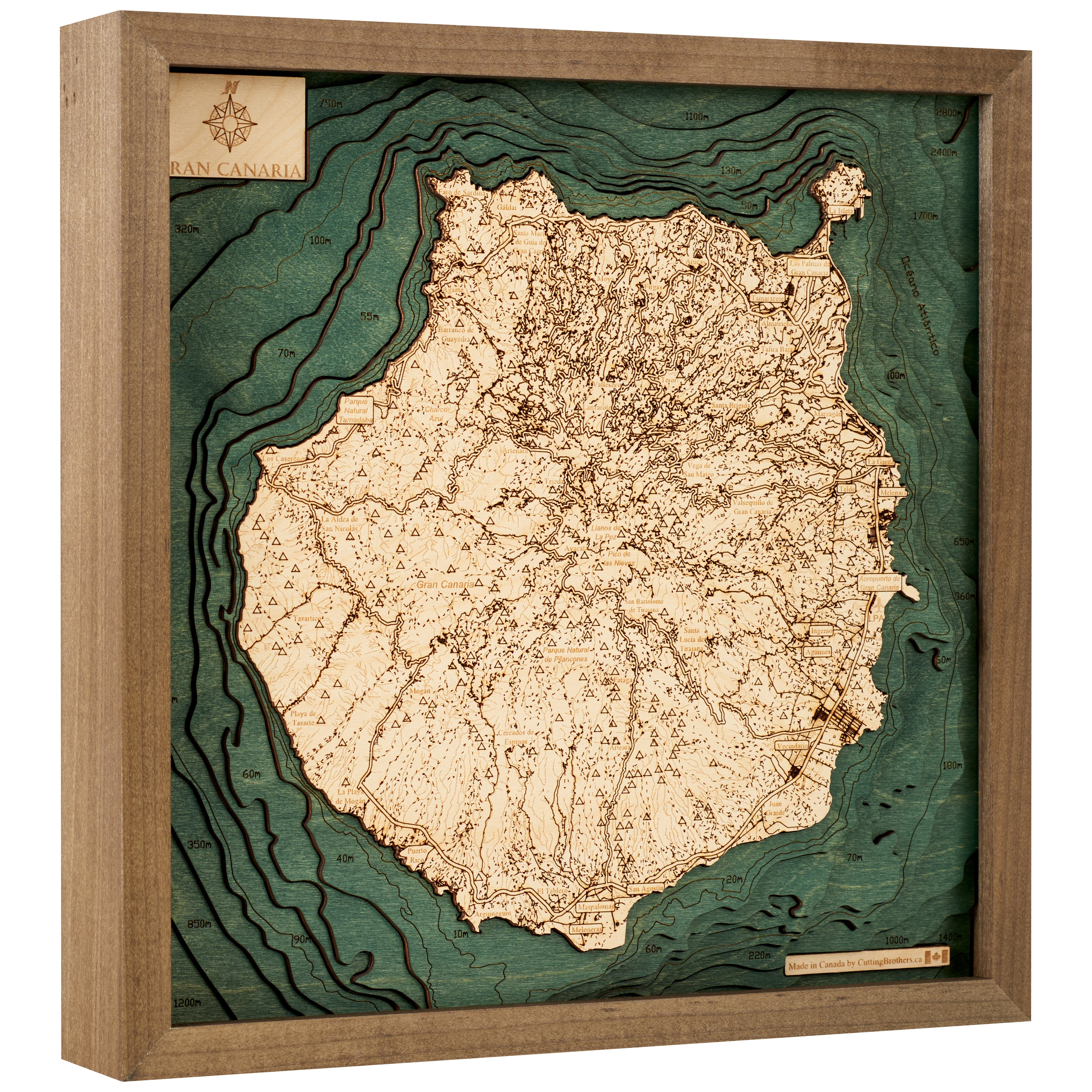 GRAN CANARIA 3D Holz Wandkarte - Version S