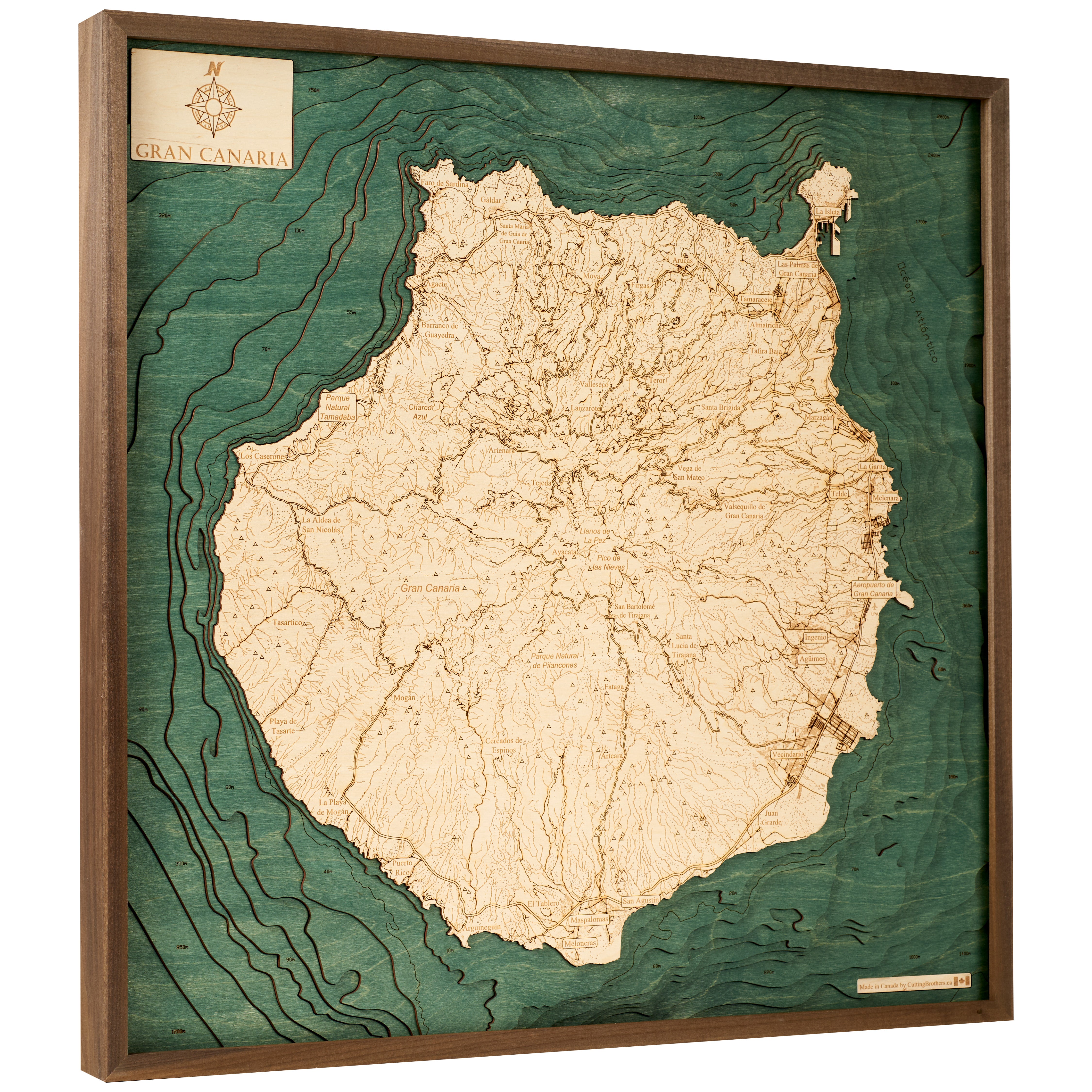 GRAN CANARIA 3D Holz Wandkarte - Version L