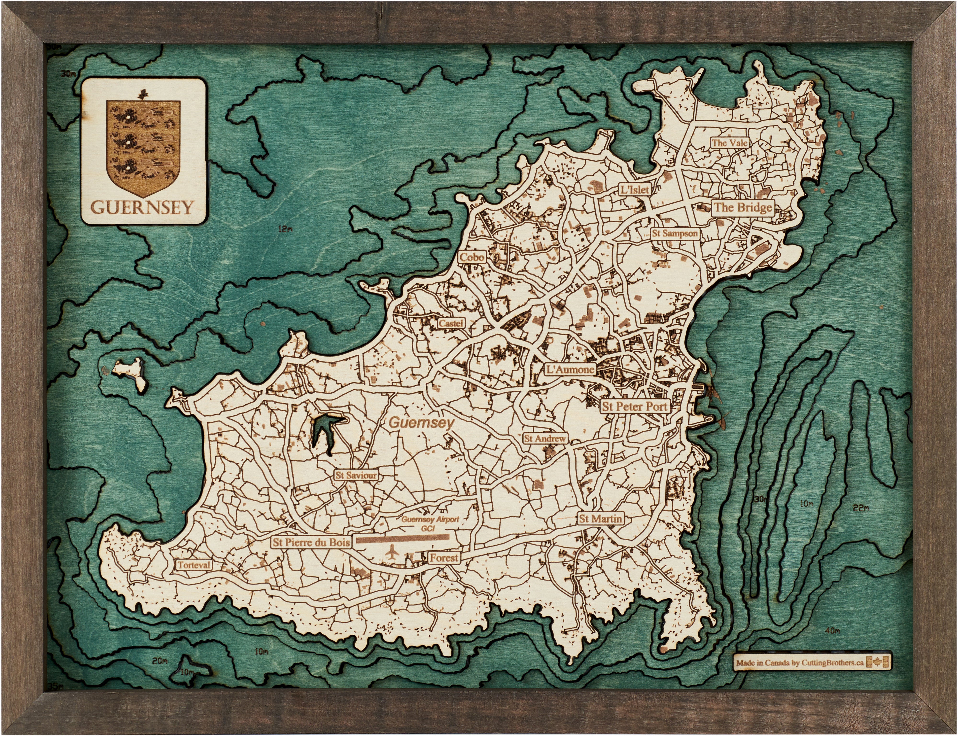 GUERNSEY 3D Wooden Wall Map - Version S