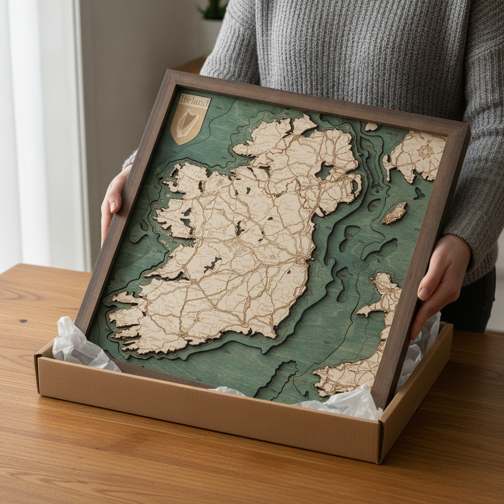 IRLAND 3D Holz Wandkarte - Version S