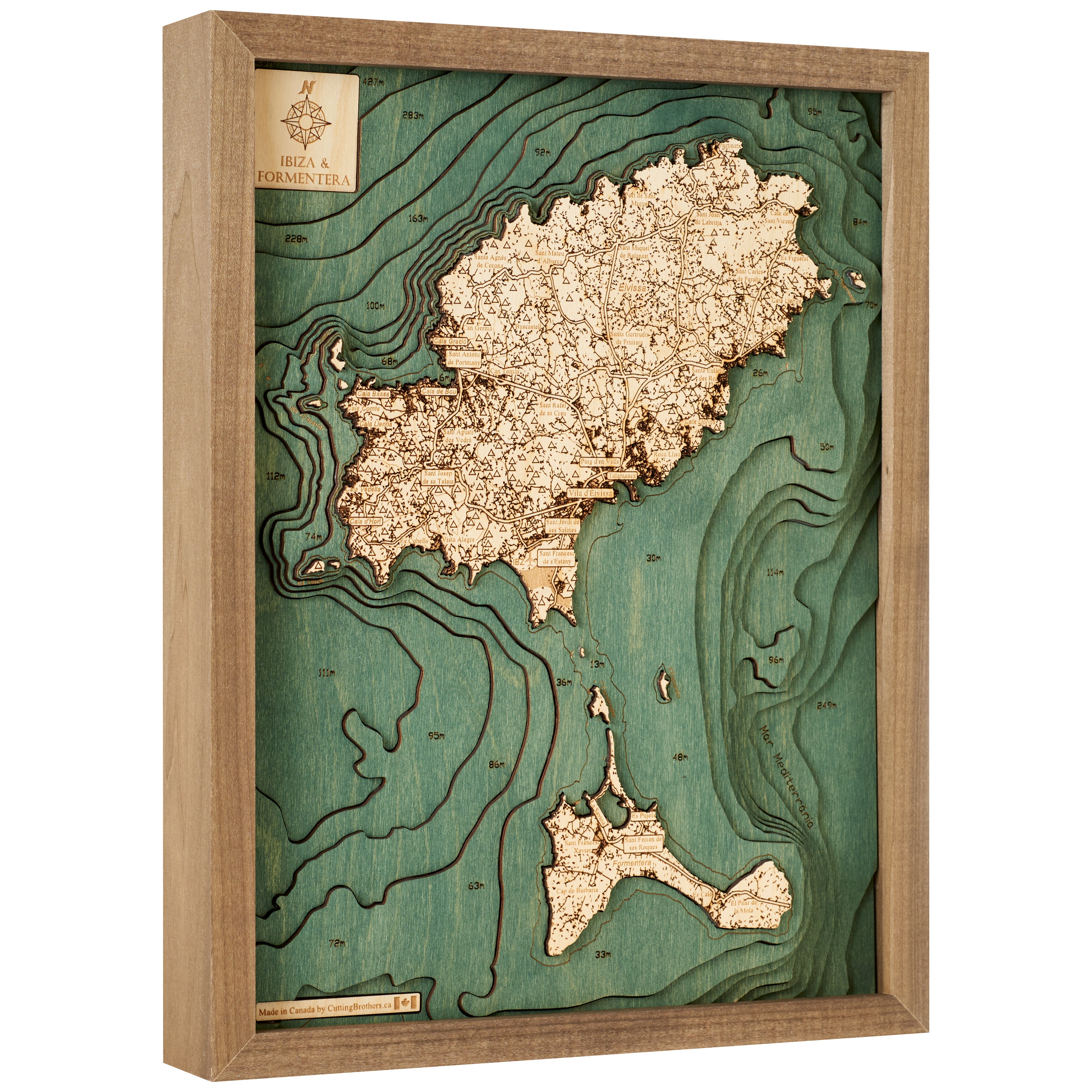 IBIZA/FORMENTERA 3D Holz Wandkarte - Version S