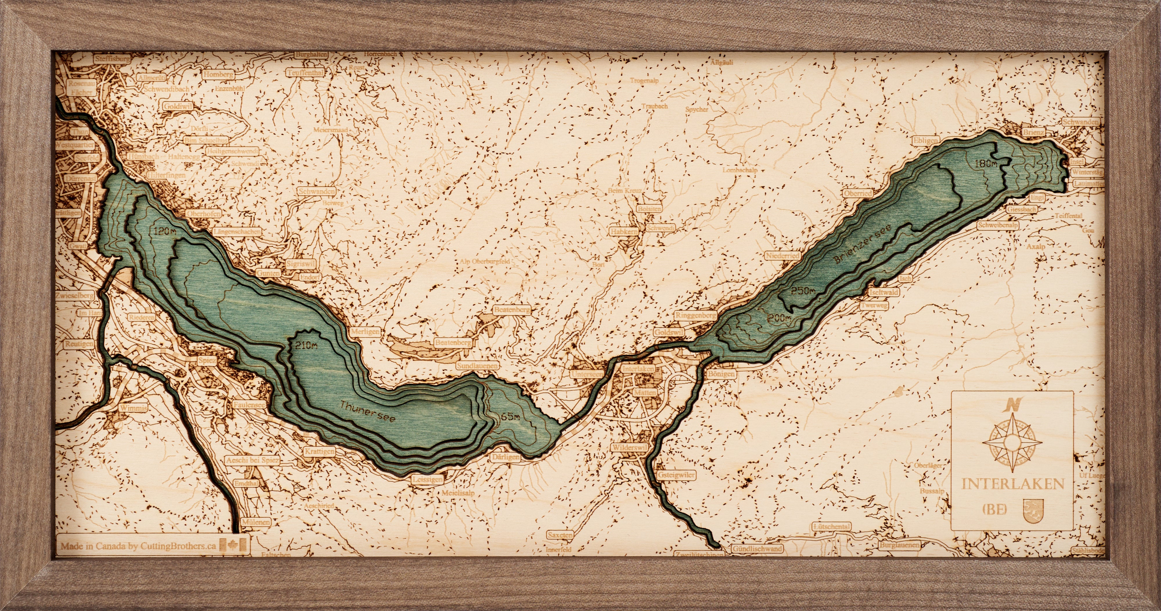 INTERLAKEN THUNERSEE BRIENZERSEE 3D Holz Wandkarte - Version S