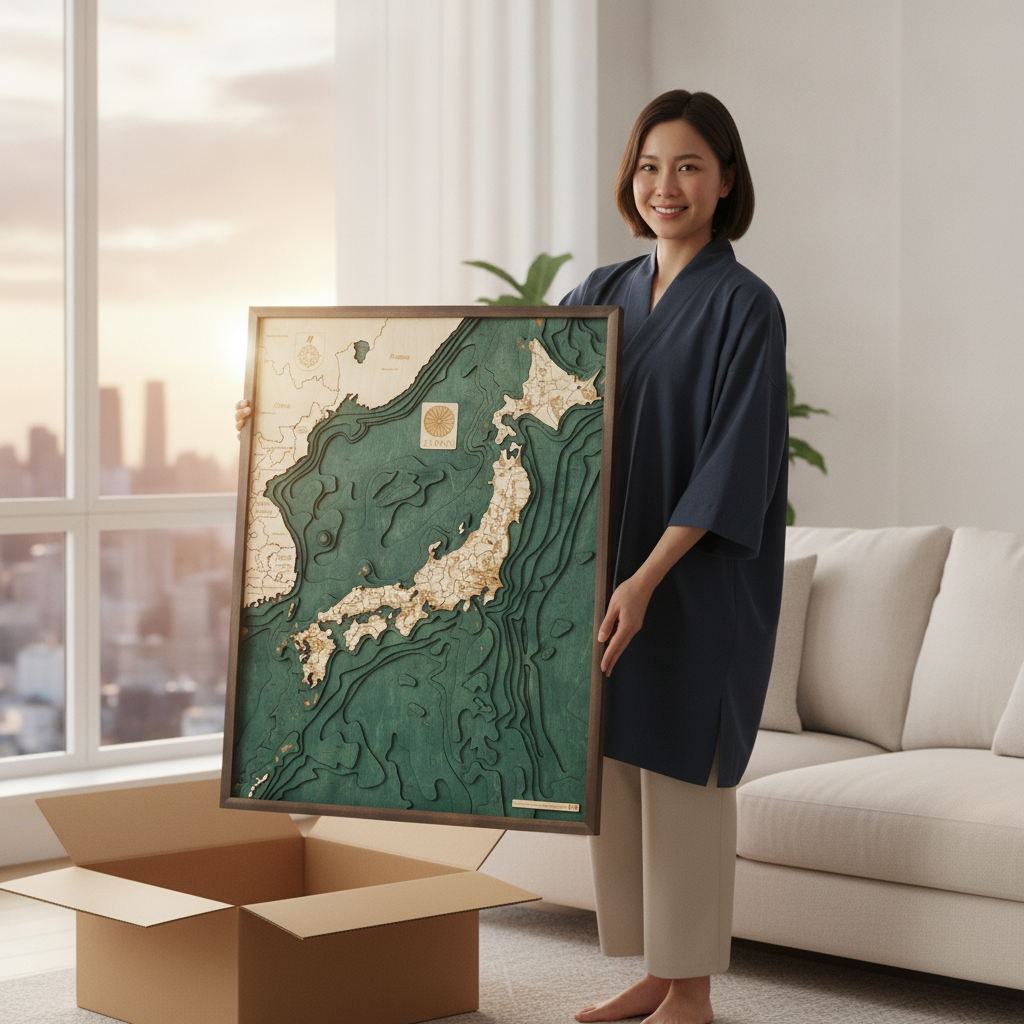 JAPAN 3D Holz Wandkarte - Version L