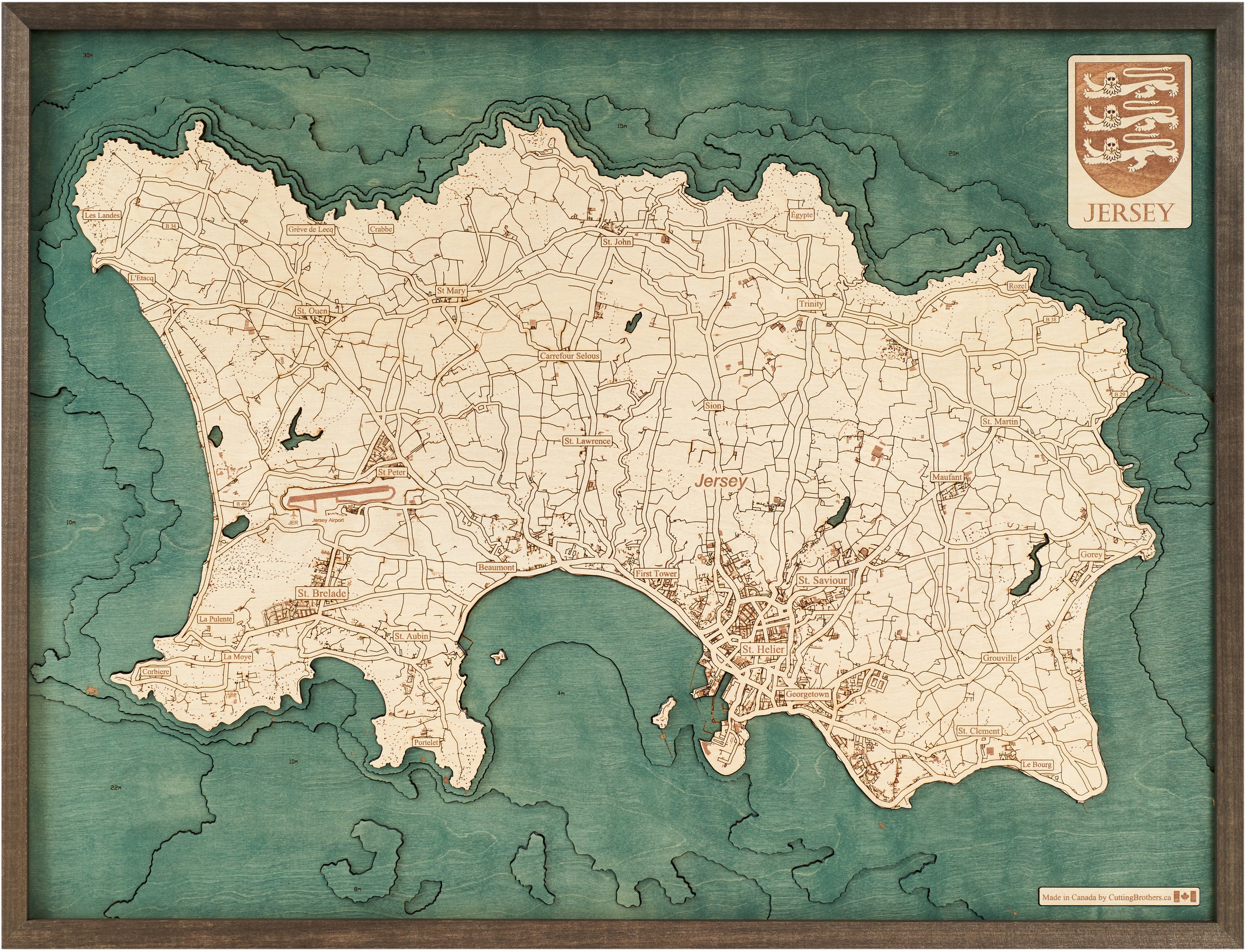 JERSEY 3D Wooden Wall Map - Version L