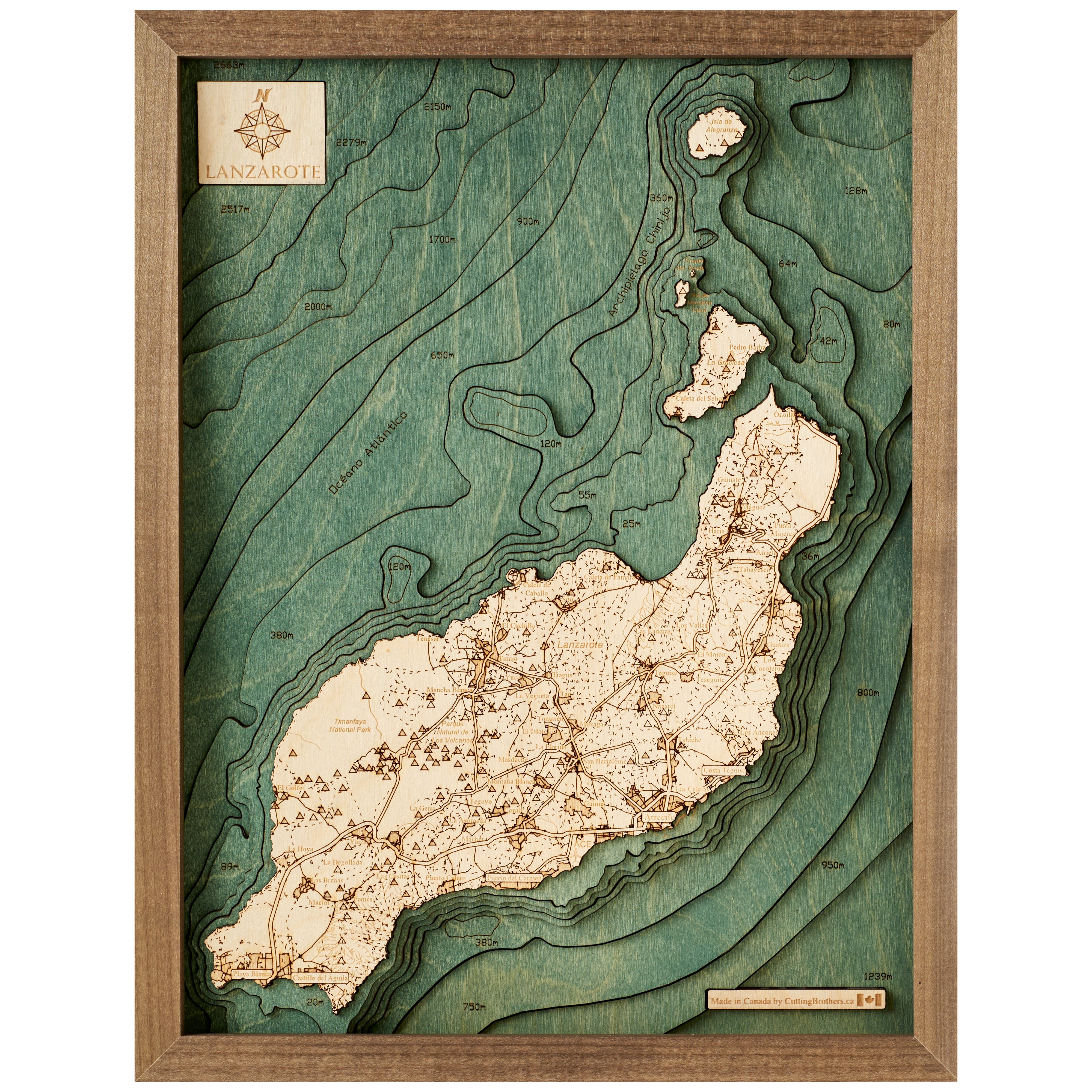 LANZAROTE 3D wooden wall map - version S