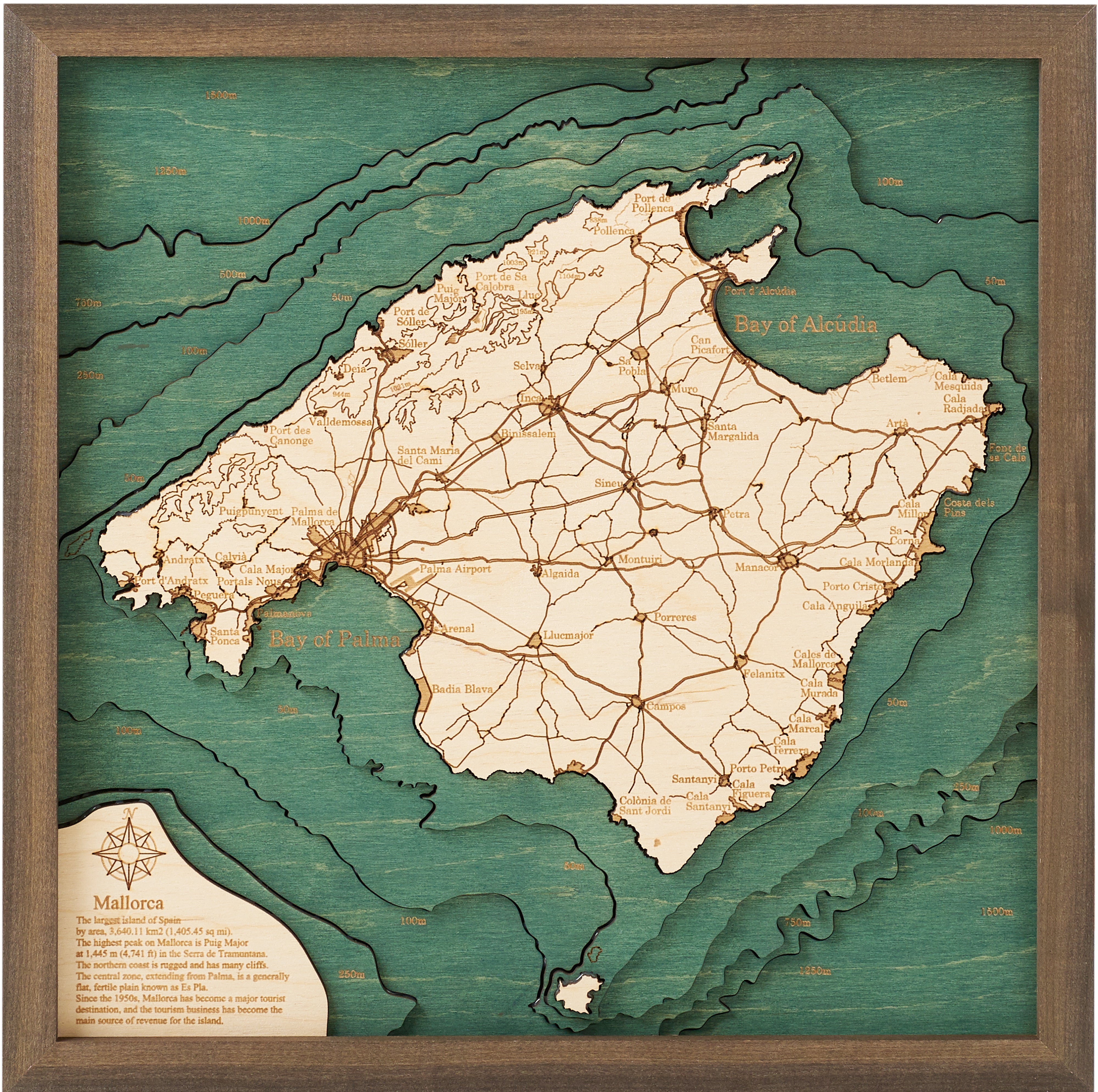 MALLORCA 3D Holz Wandkarte - Version S