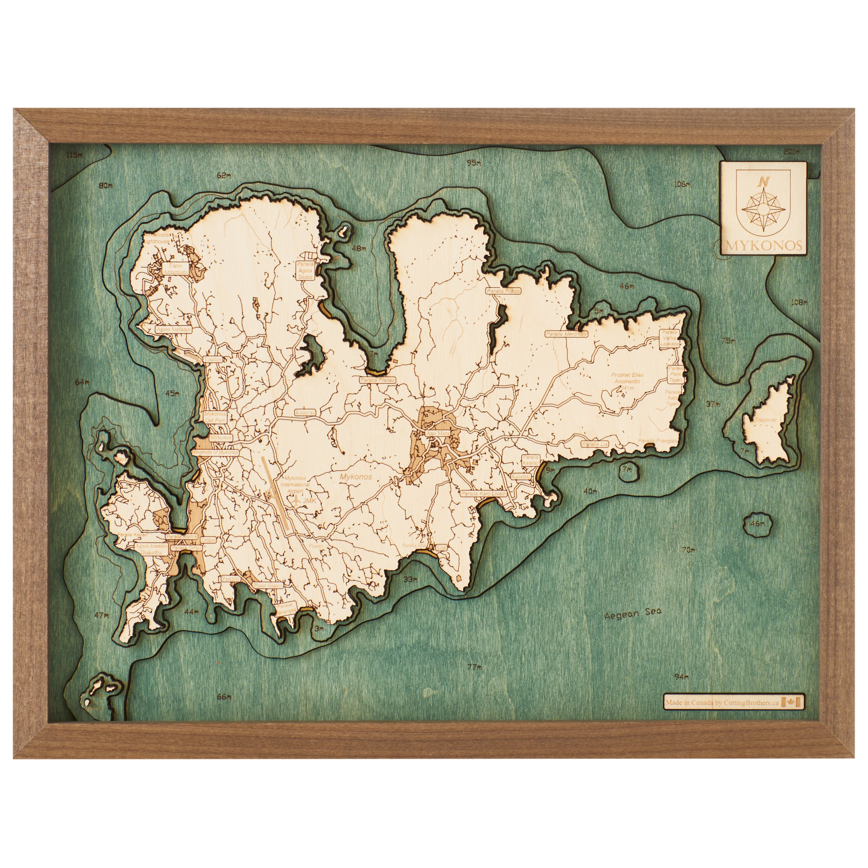 MYKONOS - 3D Holz Wandkarte - Version S