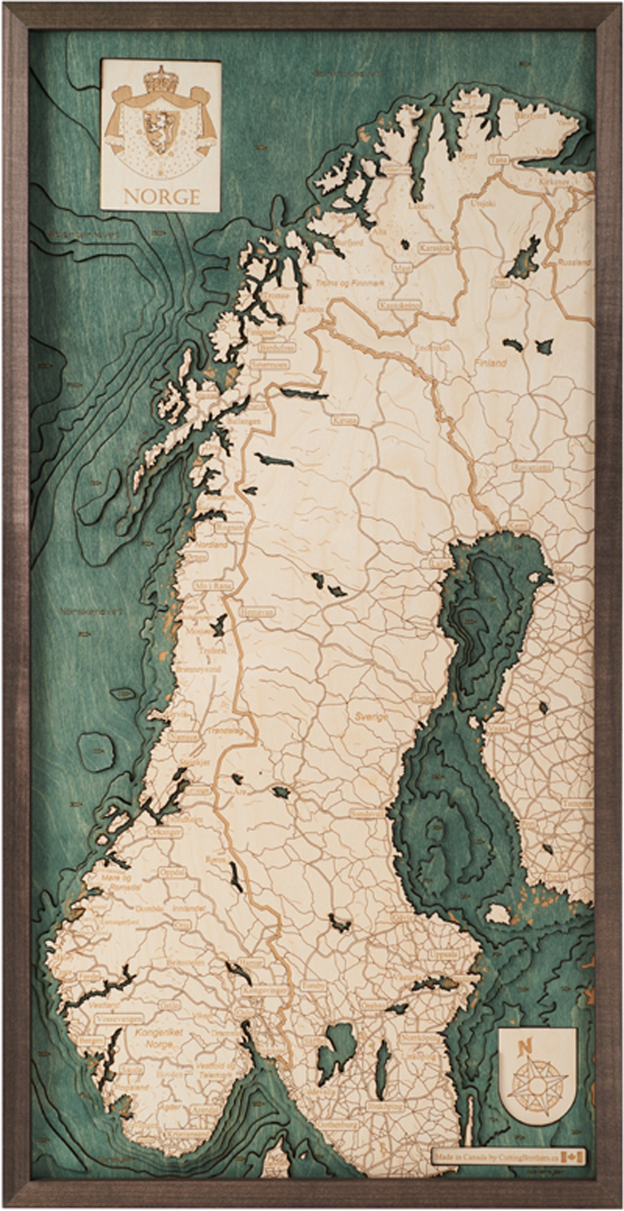 NORWEGEN 3D Holz Wandkarte - Version M