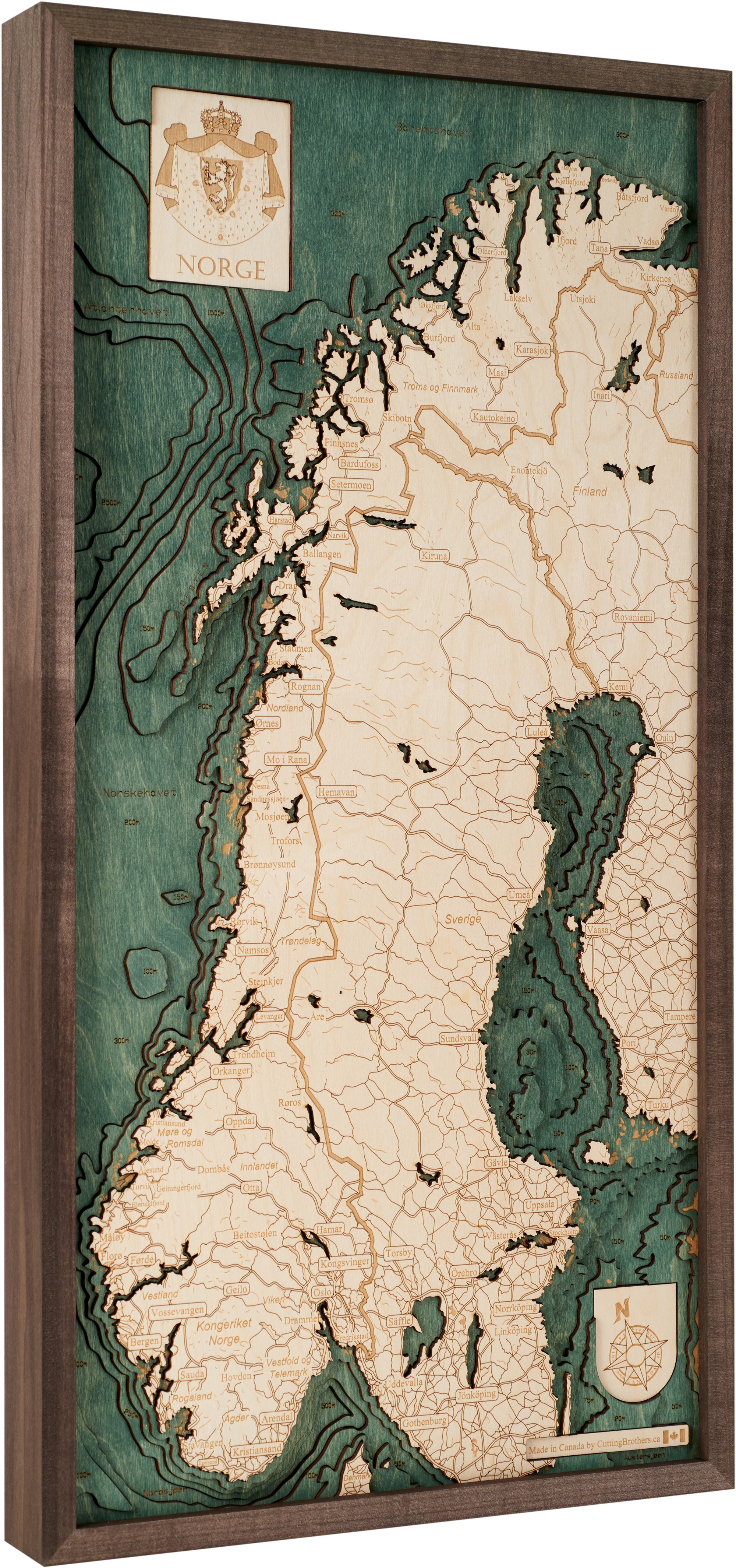 NORWEGEN 3D Holz Wandkarte - Version M