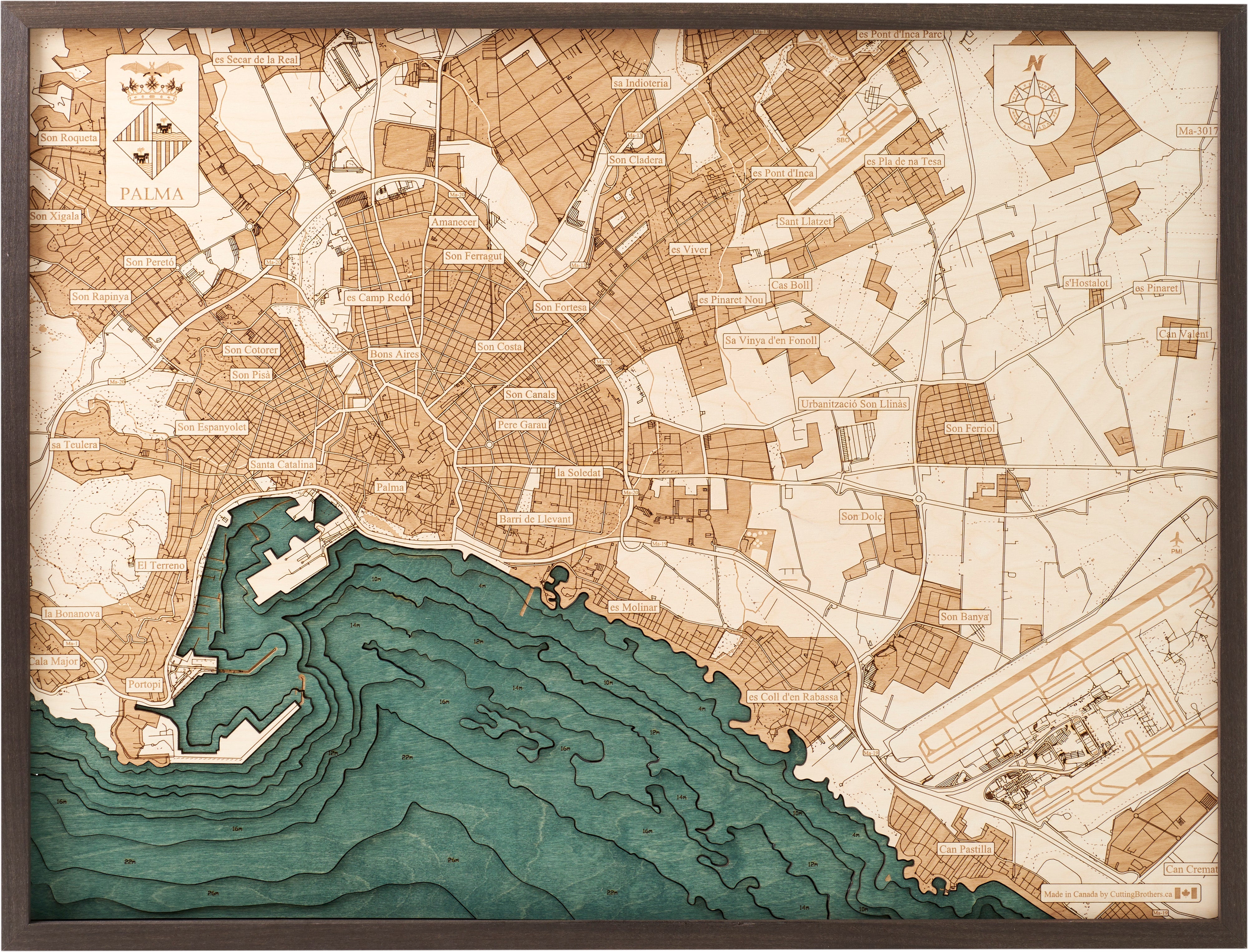 PALMA DE MALLORCA 3D Holz Wandkarte - Version L