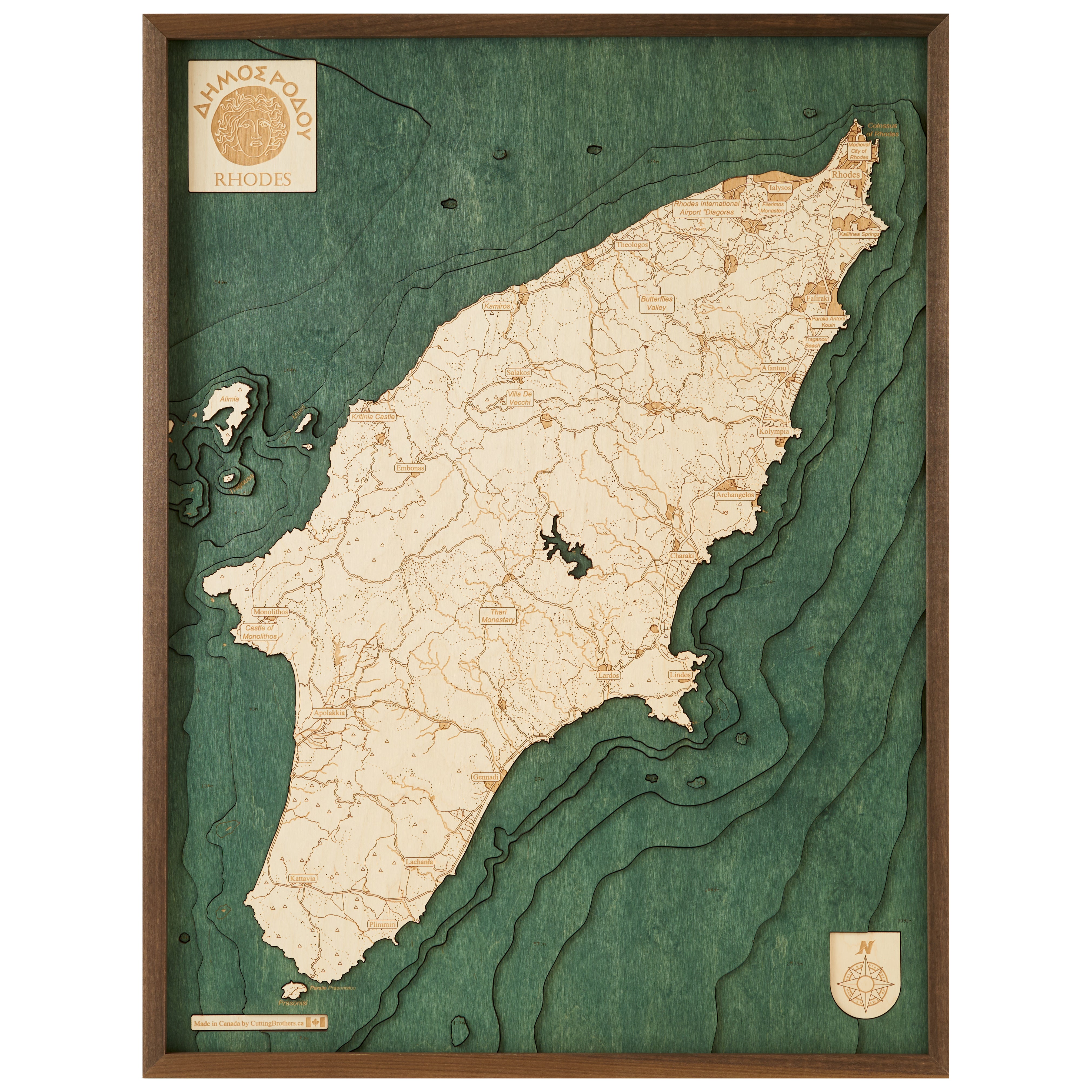 RHODOS - 3D Holz Wandkarte - Version L